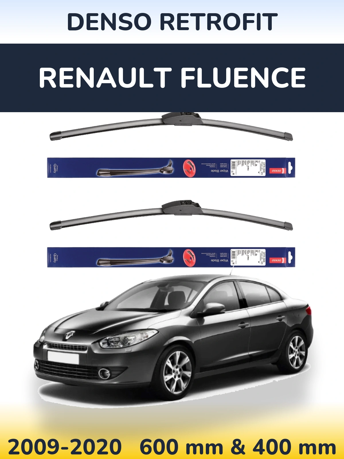 Комплект передних дворников Denso Retrofit 600 & 400 мм для Renault Fluence 2009-2020