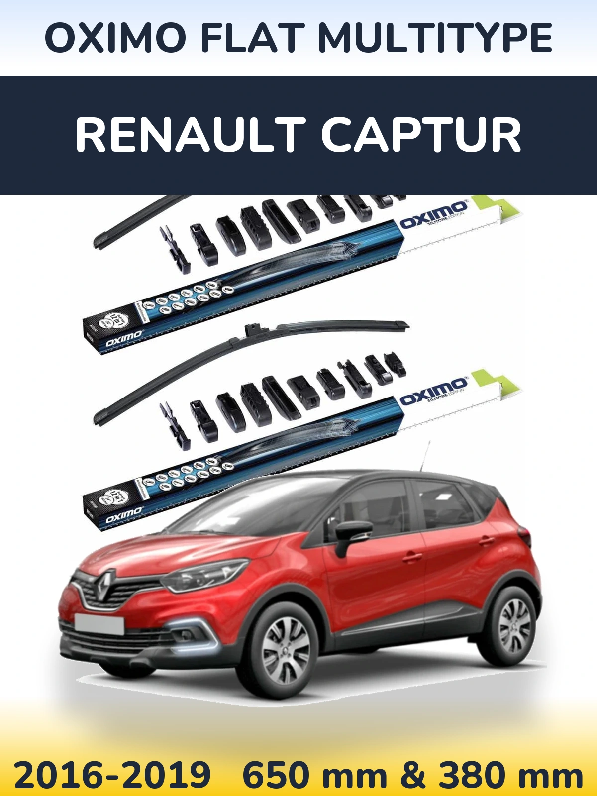 Комплект передніх щіток Oximo Flat MultiТипe 650 & 380 мм для Renault Captur 2016-2019