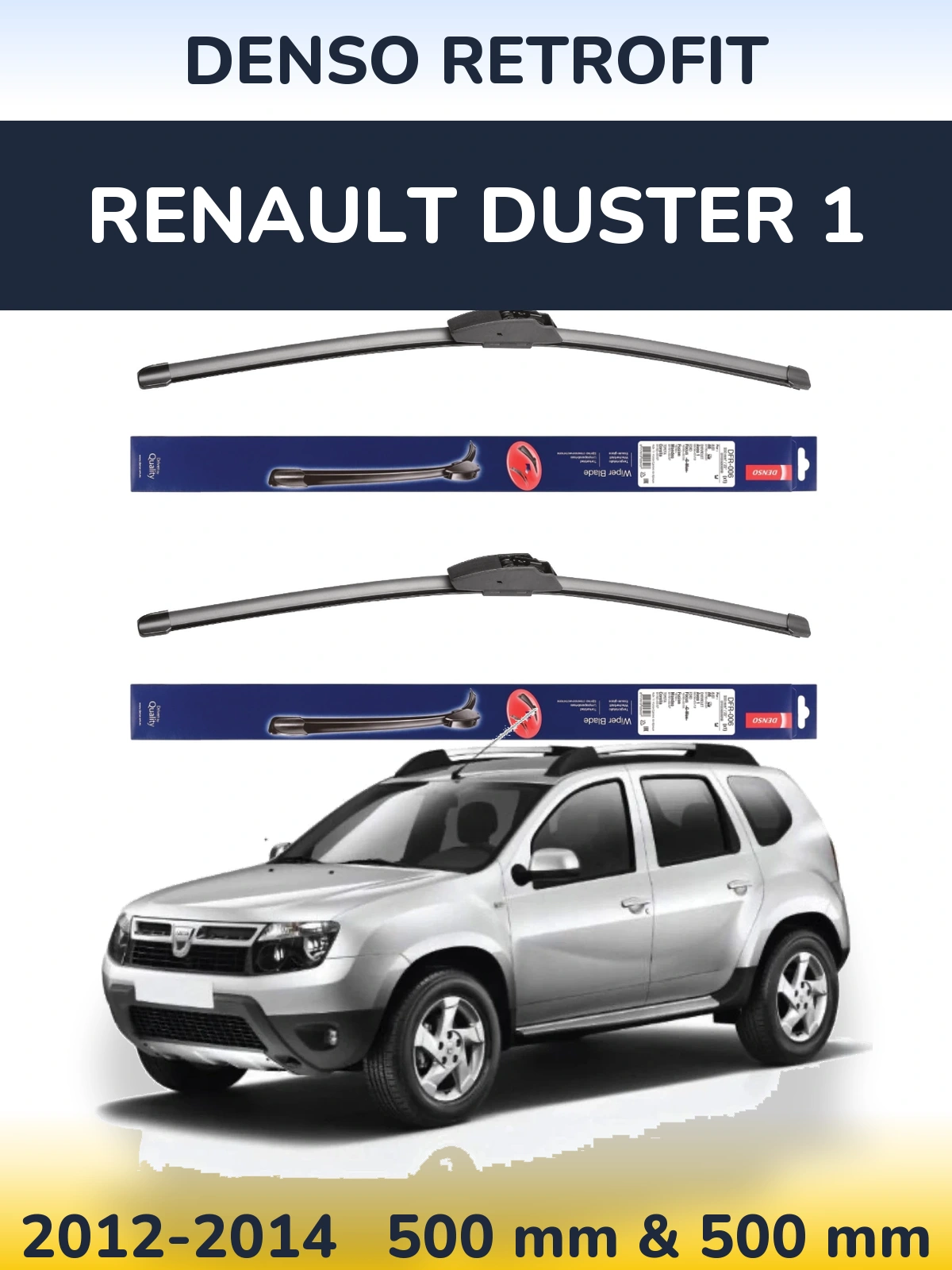 Front wiper blade set Denso Retrofit 500 & 500 mm for Renault Duster 1 2012-2014