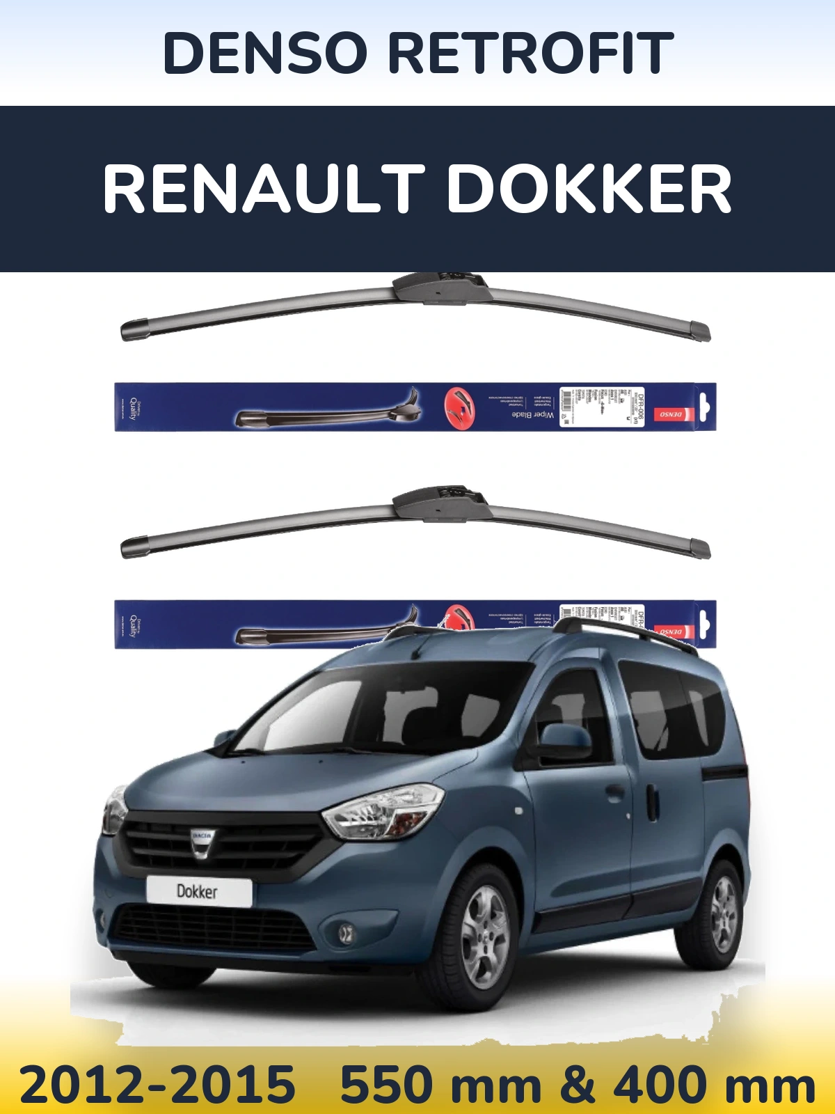 Front wiper blade set Denso Retrofit 550 & 400 mm for Renault Dokker 2012-2015