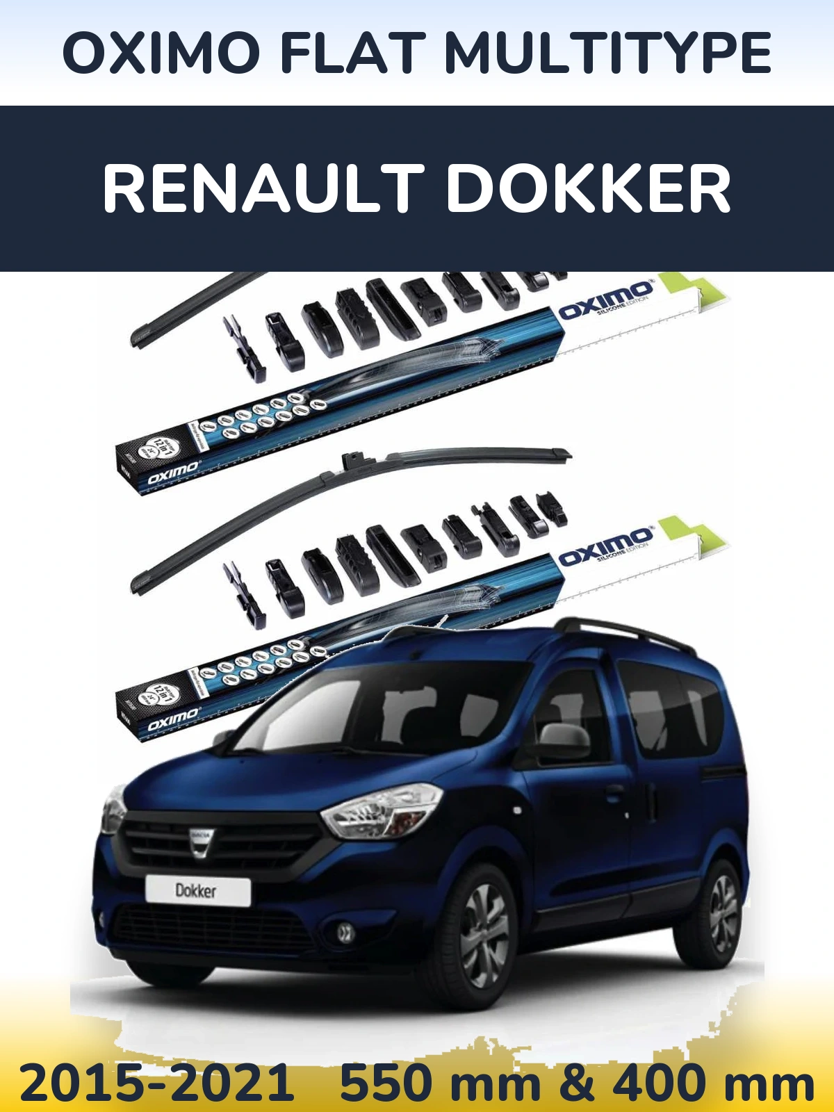 Front wiper blade set Oximo Flat MultiTipoe 550 & 400 mm for Renault Dokker 2015-2021