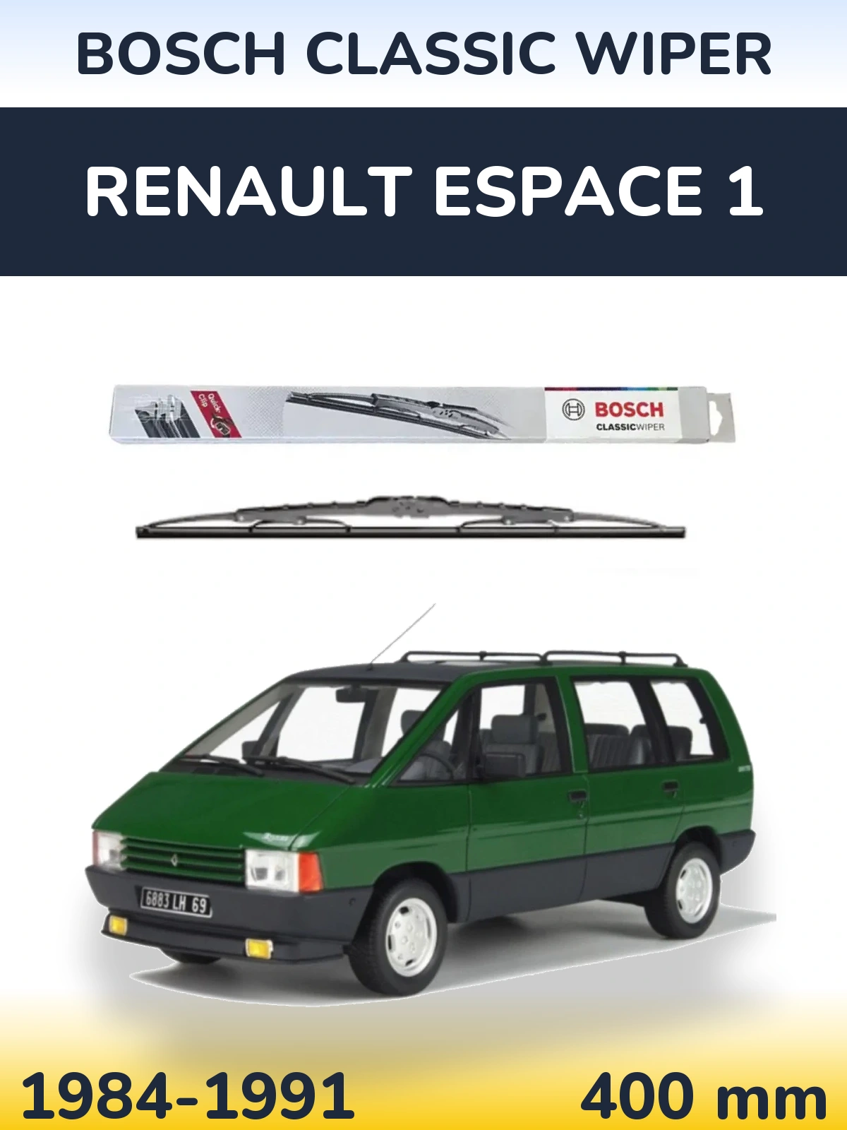 Rear wiper blade BOSCH Classic Wiper 400 mm for Renault Espace 1 1984-1991