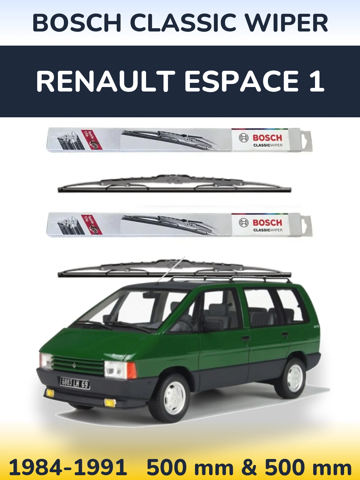 Комплект передніх щіток BOSCH Classic Wiper 500 & 500 мм для Renault Espace 1 1984-1991