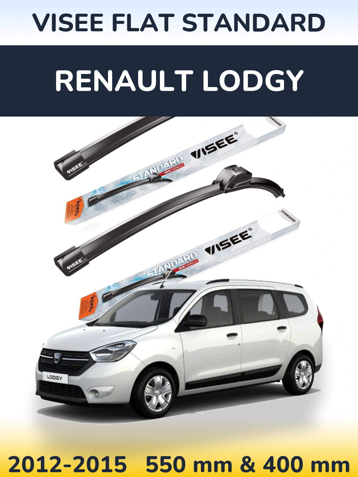 Комплект передних дворников VISEE FLAT STANDARD 550 & 400 мм для Renault Lodgy 2012-2015