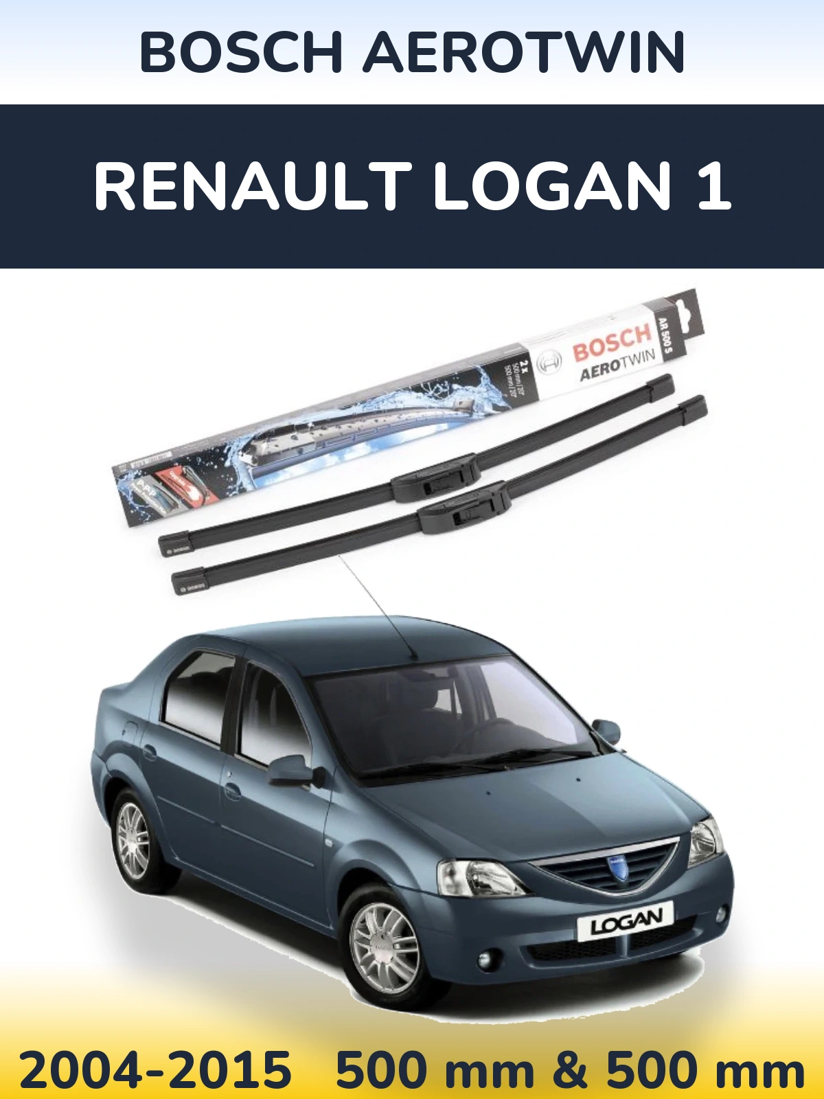 Front wiper blade set BOSCH AeroTwin 500 & 500 mm for Renault Logan 1 2004-2015