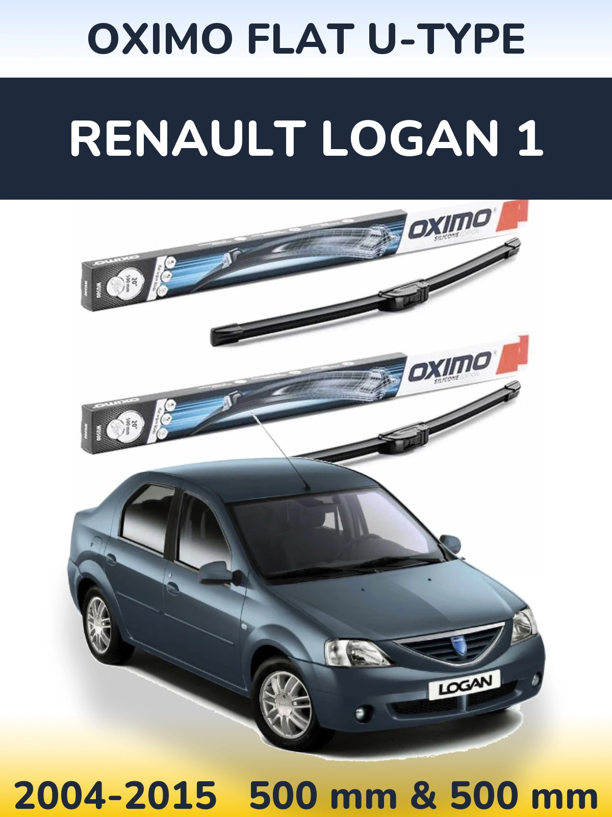 Front wiper blade set Oximo Flat U-type 500 & 500 mm for Renault Logan 1 2004-2015