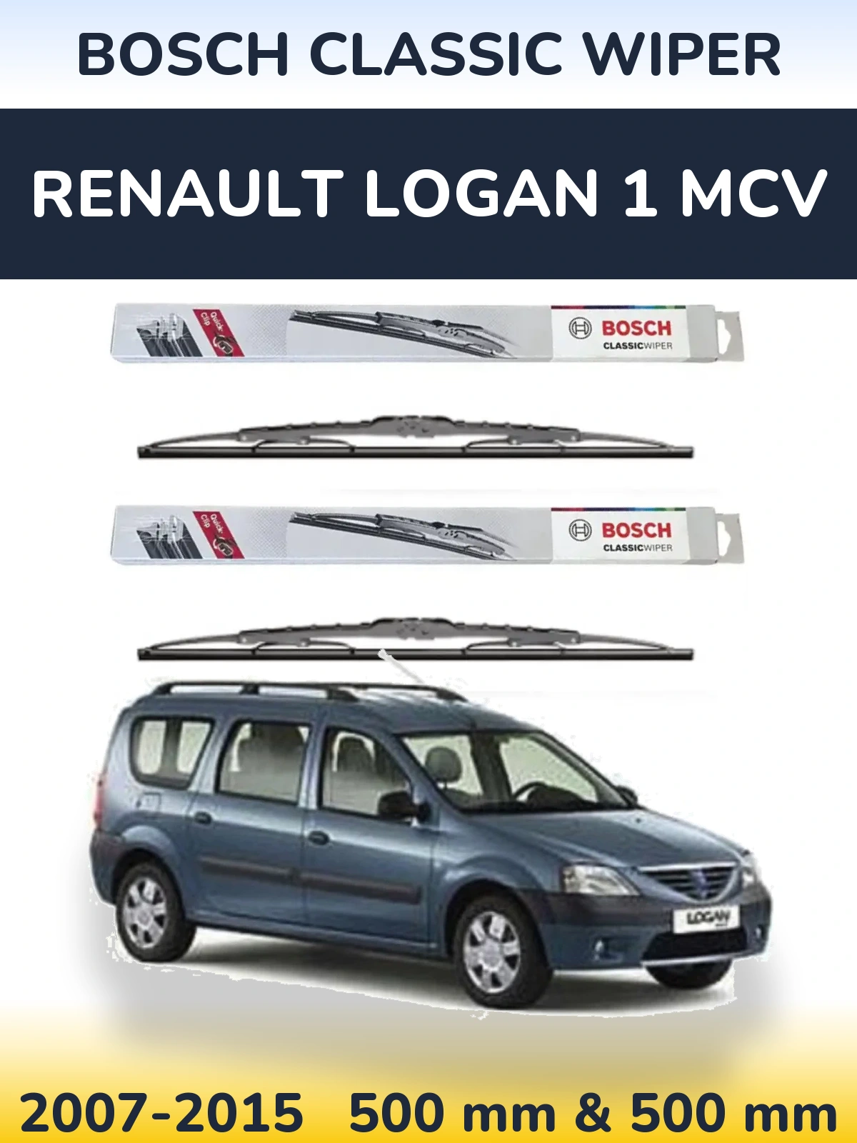 Комплект передніх щіток BOSCH Classic Wiper 500 & 500 мм для Renault Logan 1 MCV 2007-2015
