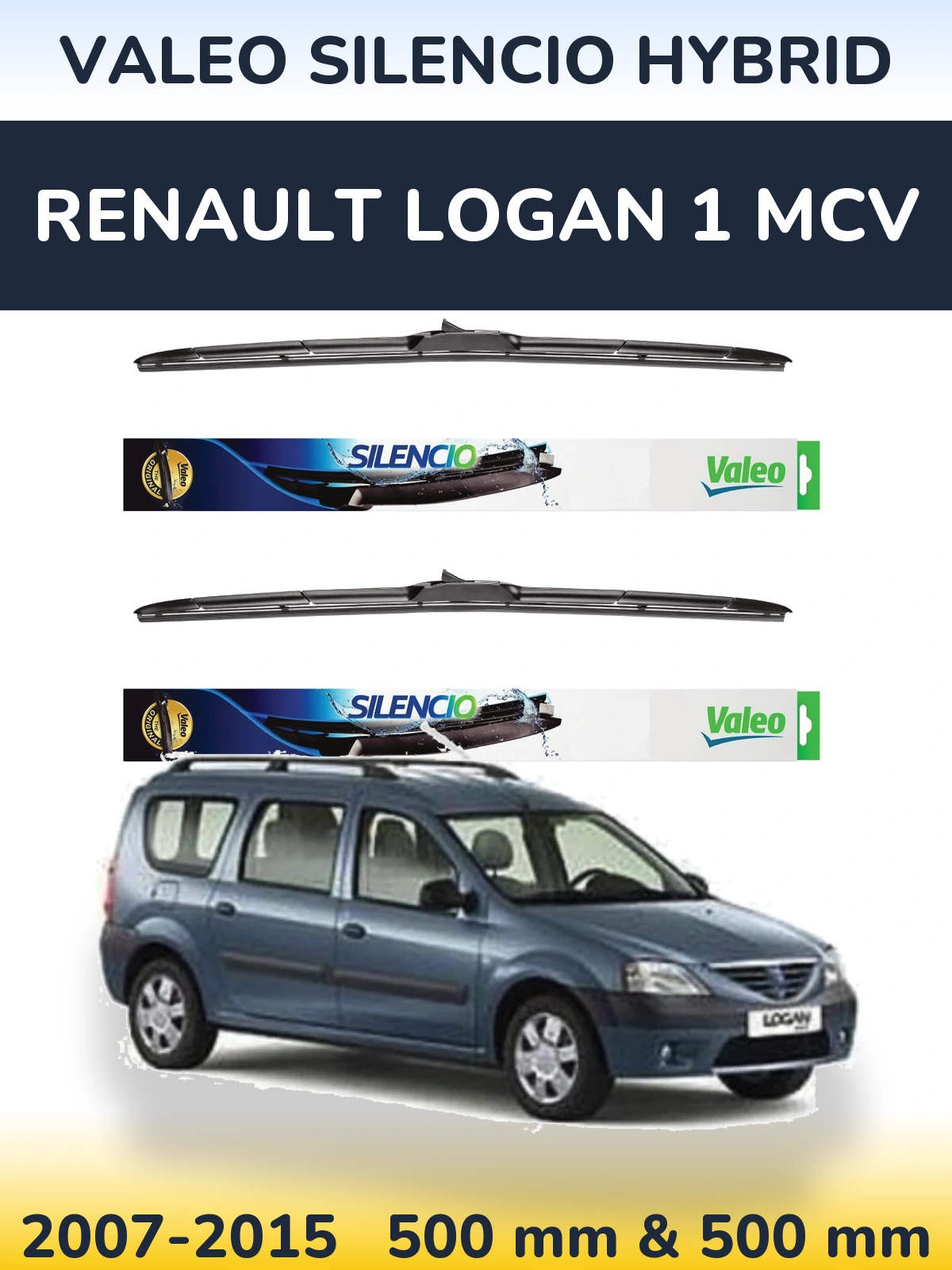 Комплект передних дворников Valeo Silencio Hybrid 500 & 500 мм для Renault Logan 1 MCV 2007-2015