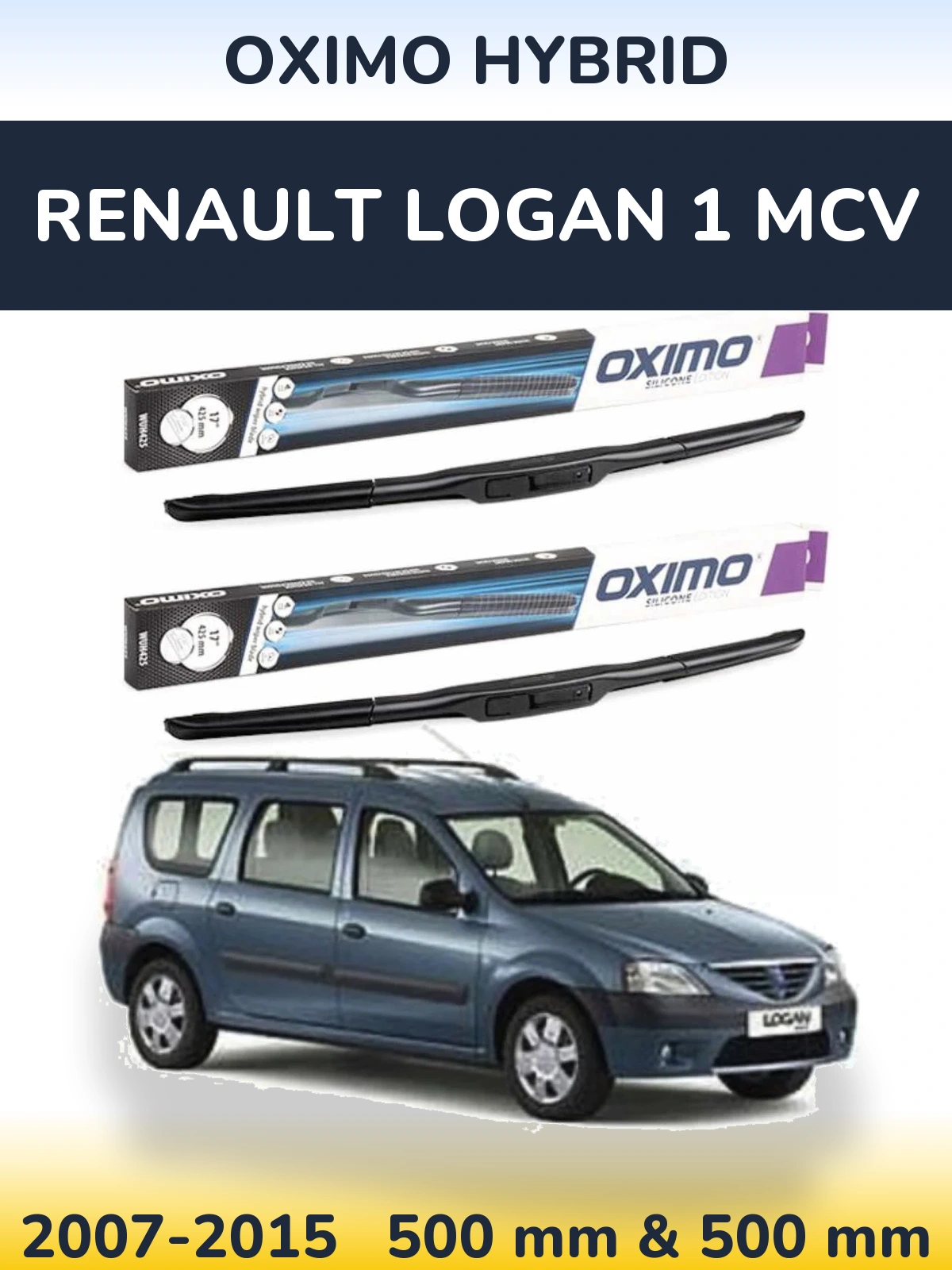 Front wiper blade set Oximo Hybrid 500 & 500 mm for Renault Logan 1 MCV 2007-2015