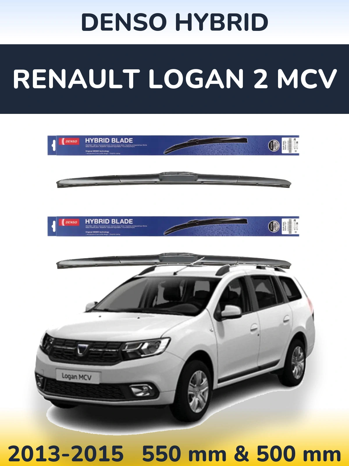 Front wiper blade set Denso Hybrid 550 & 500 mm for Renault Logan 2 MCV 2013-2015