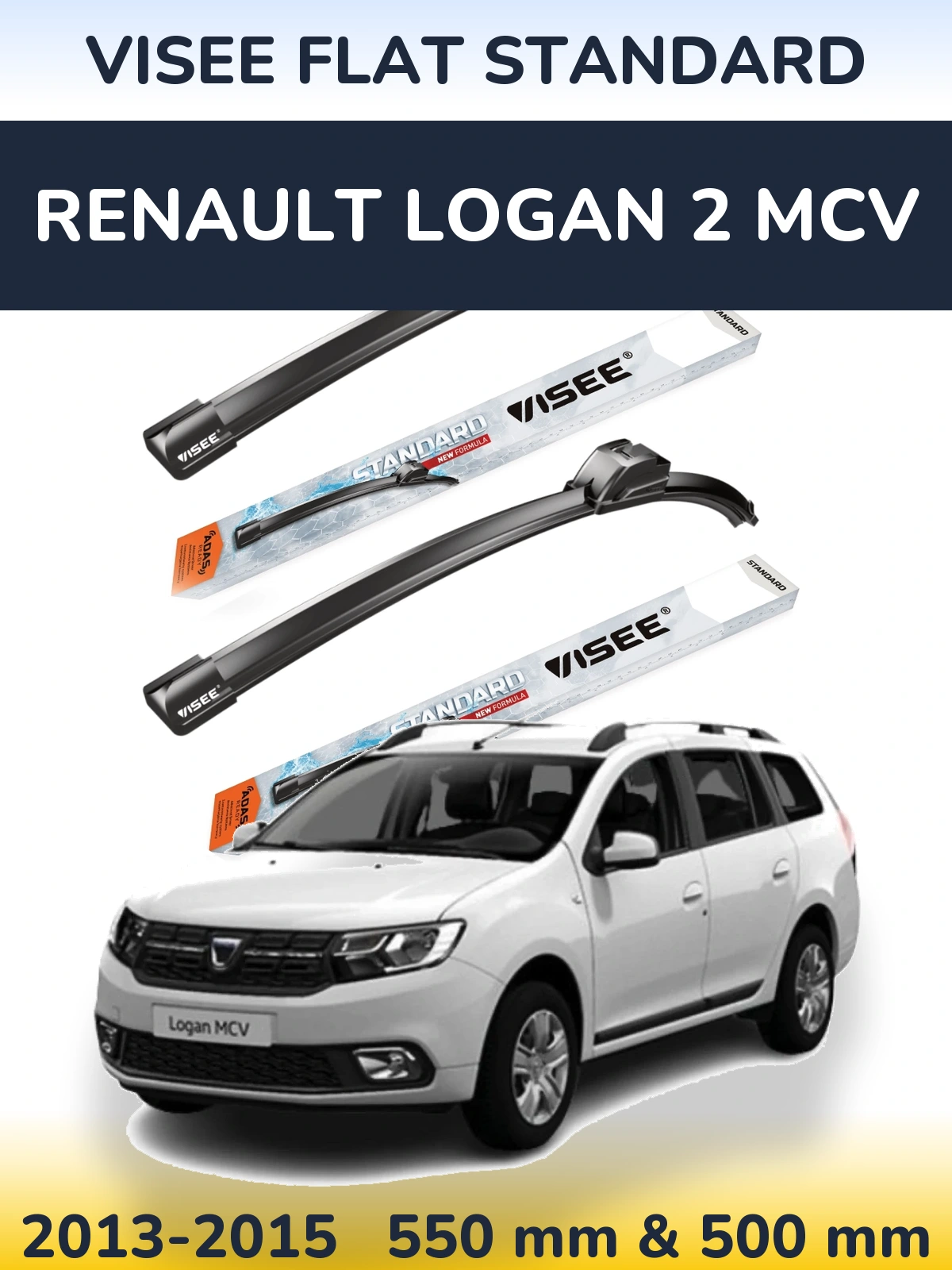 Front wiper blade set VISEE FLAT STANDARD 550 & 500 mm for Renault Logan 2 MCV 2013-2015