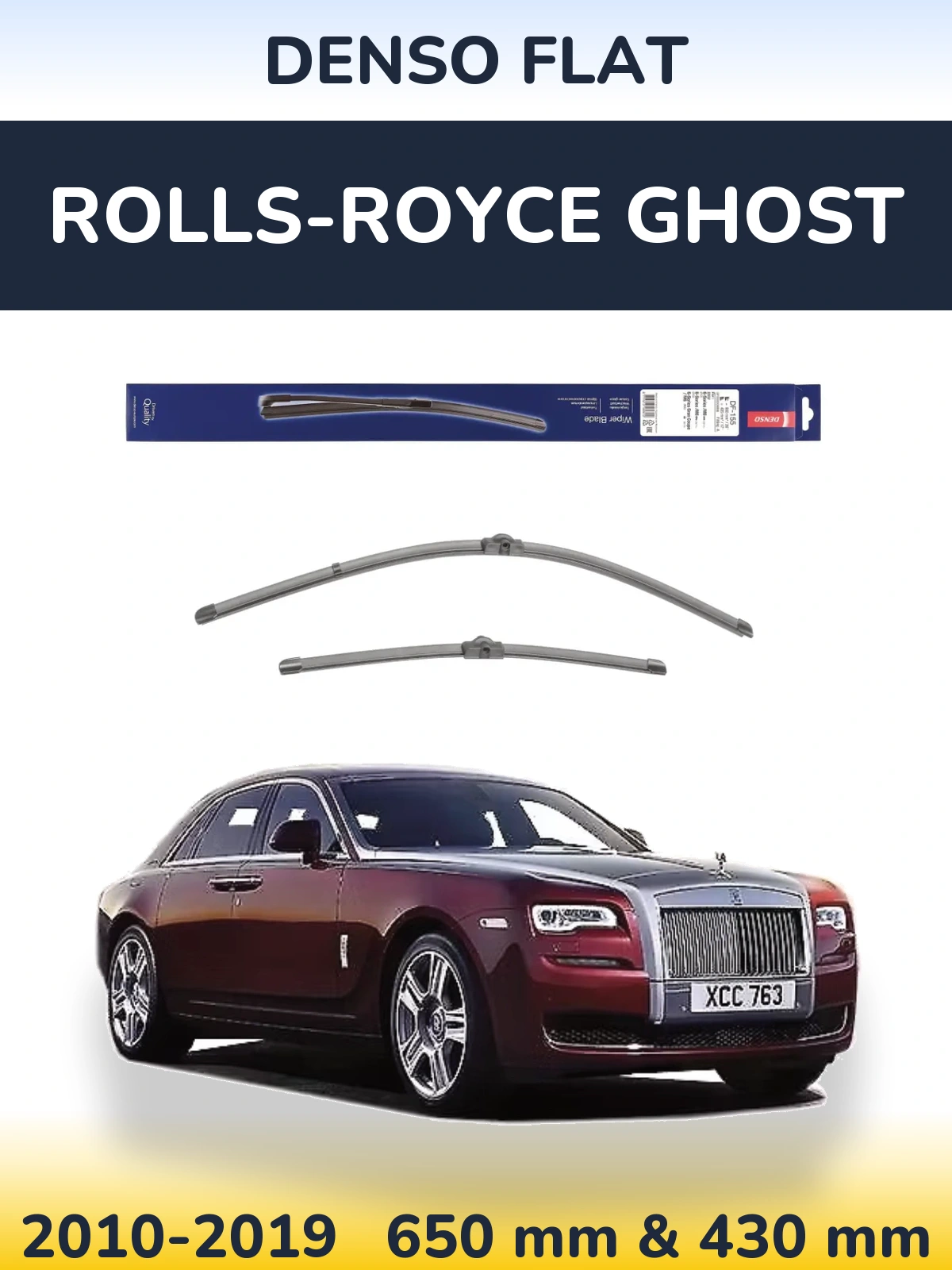 Front wiper blade set Denso Flat 650 & 430 mm for Rolls-Royce Ghost 2010-2019