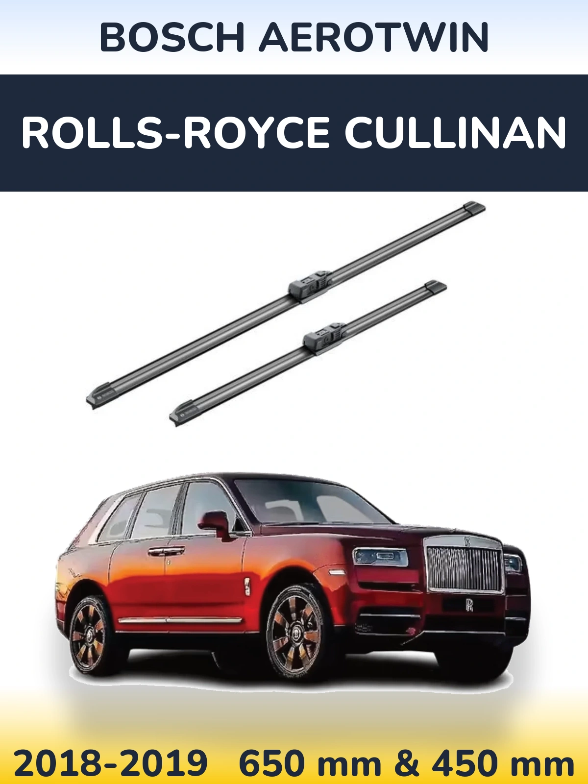 Front wiper blade set BOSCH AeroTwin 650 & 450 mm for Rolls-Royce Cullinan 2018-2019