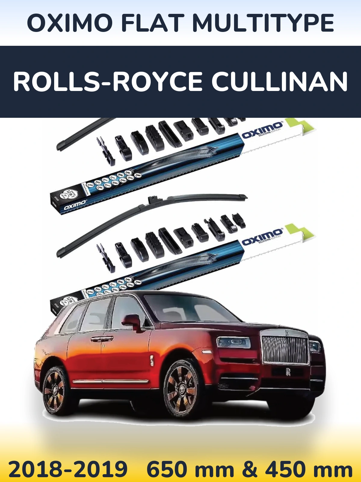 Front wiper blade set Oximo Flat MultiTipoe 650 & 450 mm for Rolls-Royce Cullinan 2018-2019