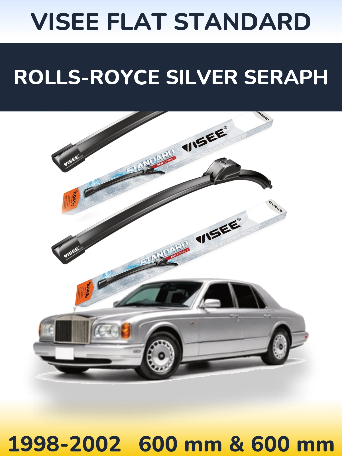Front wiper blade set VISEE FLAT STANDARD 600 & 600 mm for Rolls-Royce Silver Seraph 1998-2002