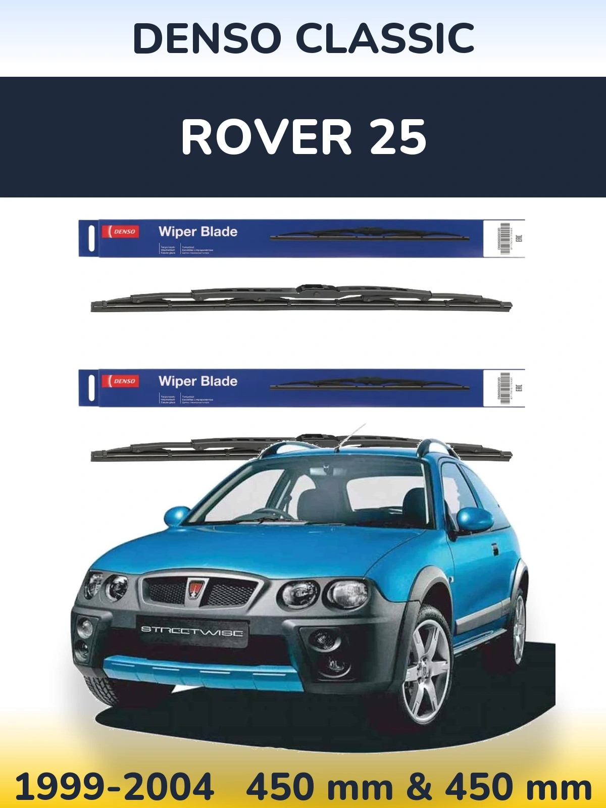 Front wiper blade set Denso Classic 450 & 450 mm for Rover 25 1999-2004