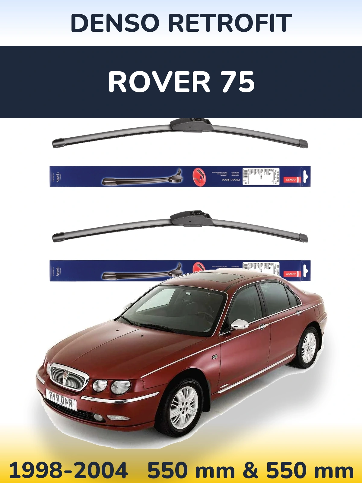 Front wiper blade set Denso Retrofit 550 & 550 mm for Rover 75 1998-2004