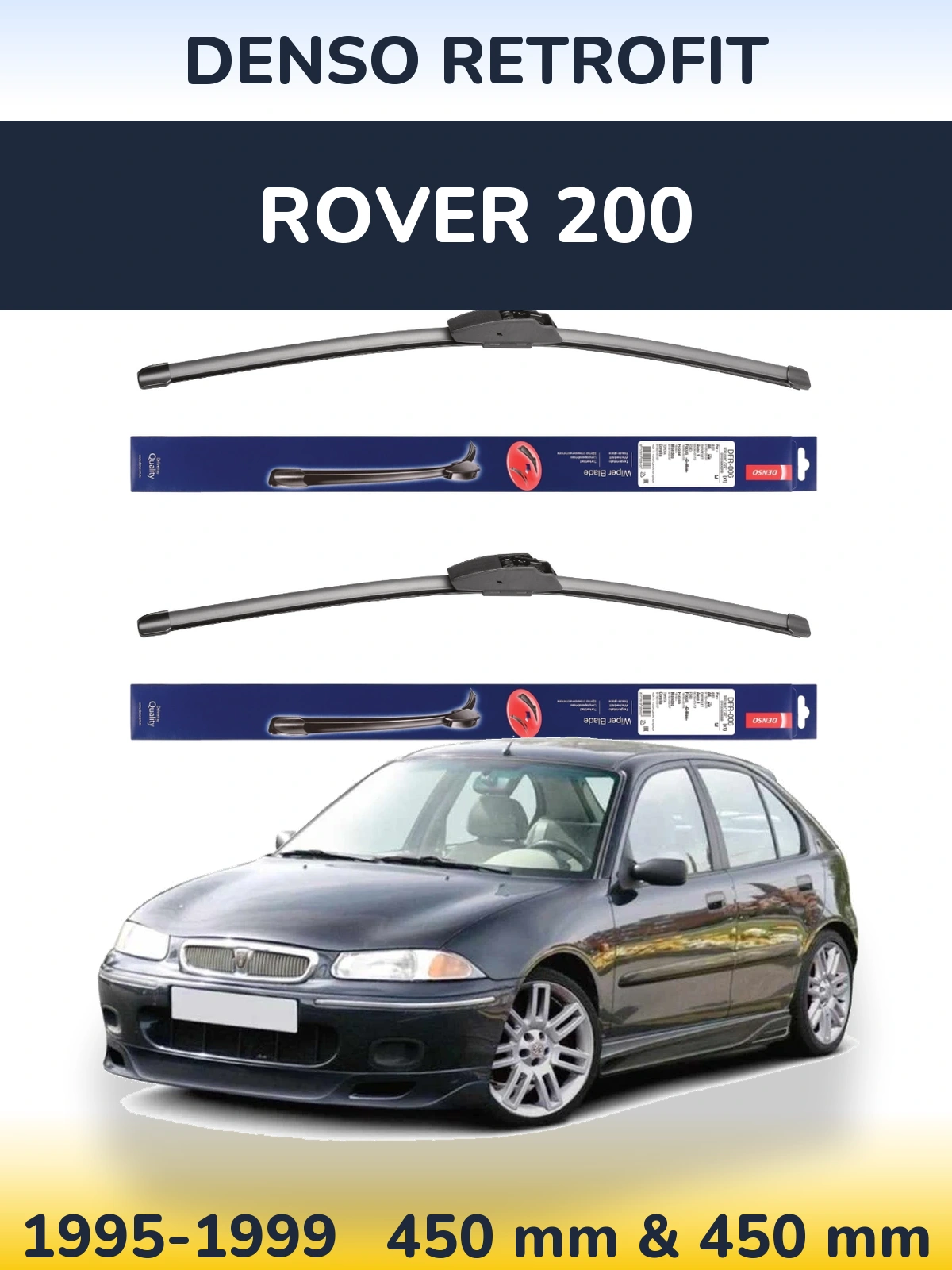 Front wiper blade set Denso Retrofit 450 & 450 mm for Rover 200 1995-1999
