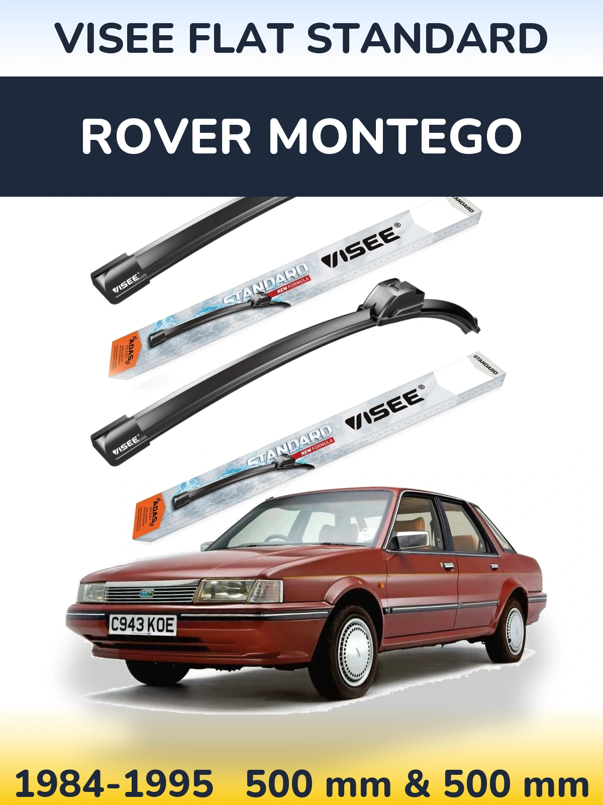 Комплект передних дворников VISEE FLAT STANDARD 500 & 500 мм для Rover Montego 1984-1995