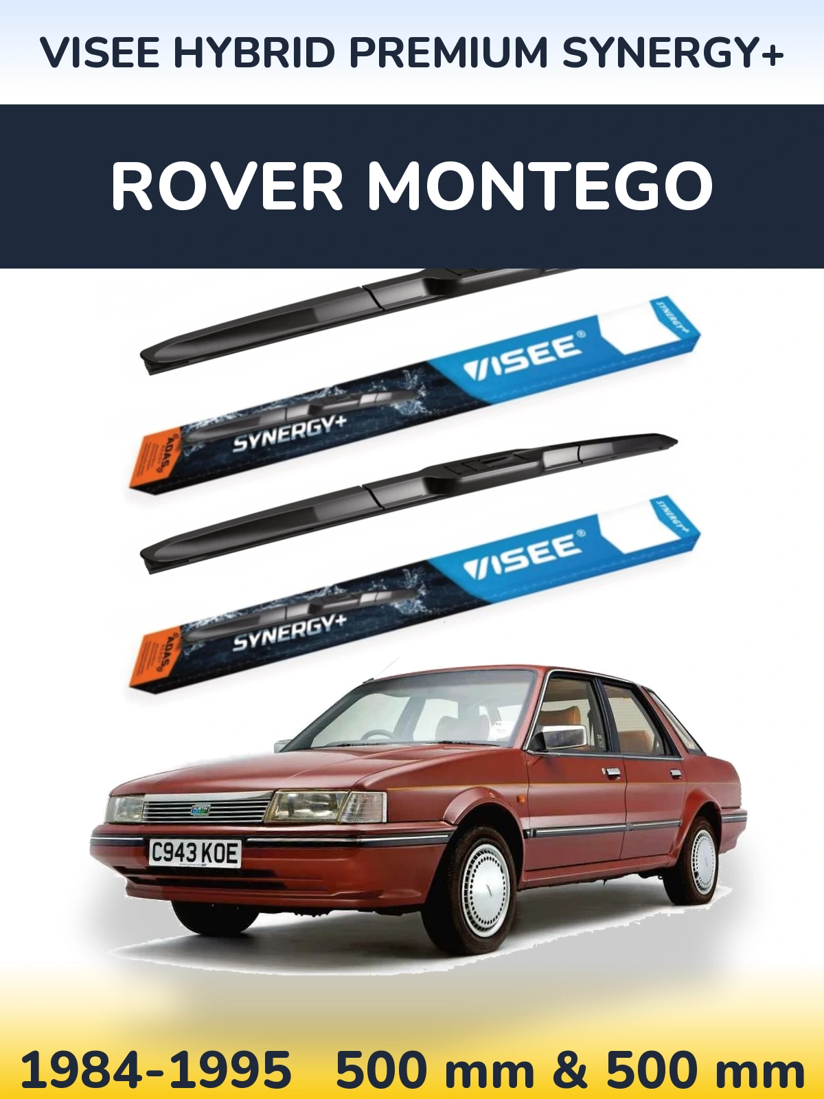 Front wiper blade set VISEE HYBRID PREMIUM SYNERGY+ 500 & 500 mm for Rover Montego 1984-1995