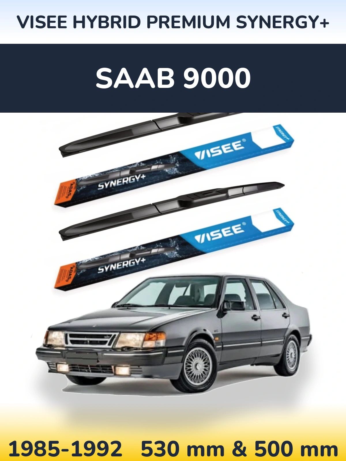 Front wiper blade set VISEE HYBRID PREMIUM SYNERGY+ 530 & 500 mm for SAAB 9000 1985-1992