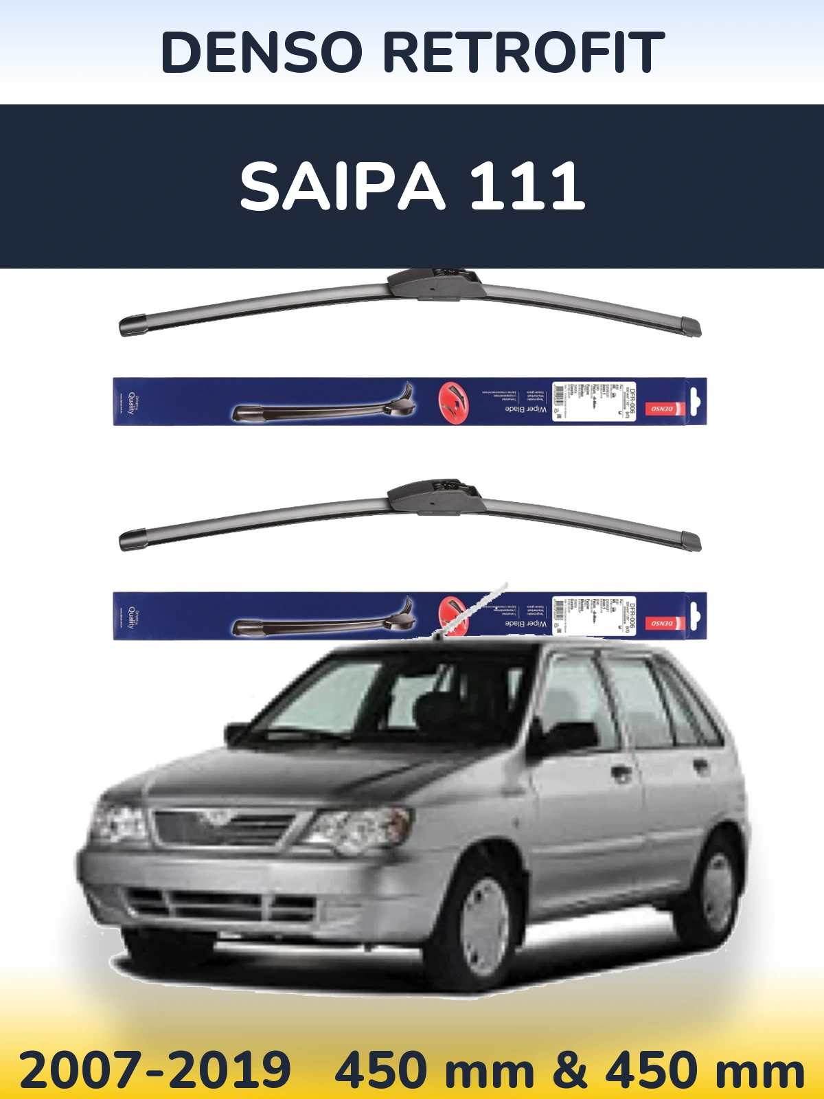 Front wiper blade set Denso Retrofit 450 & 450 mm for Saipa 111 2007-2019