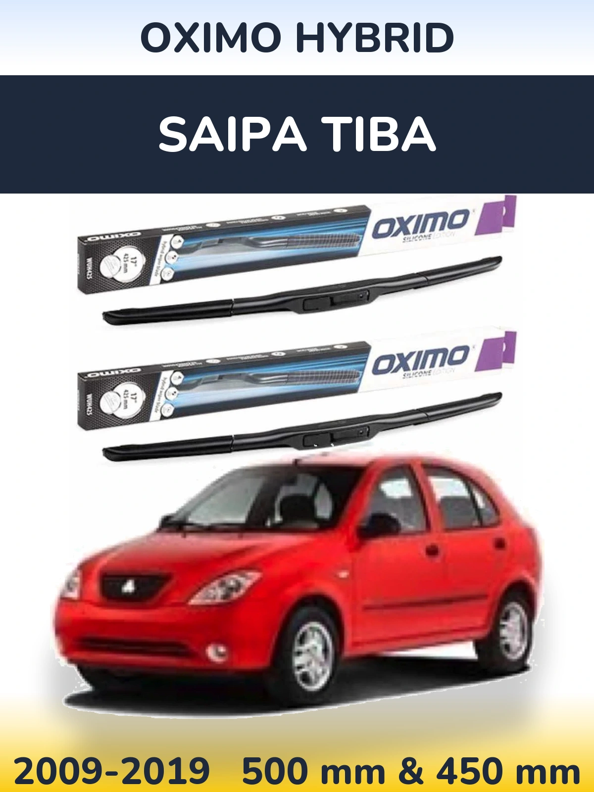 Front wiper blade set Oximo Hybrid 500 & 450 mm for Saipa Tiba 2009-2019
