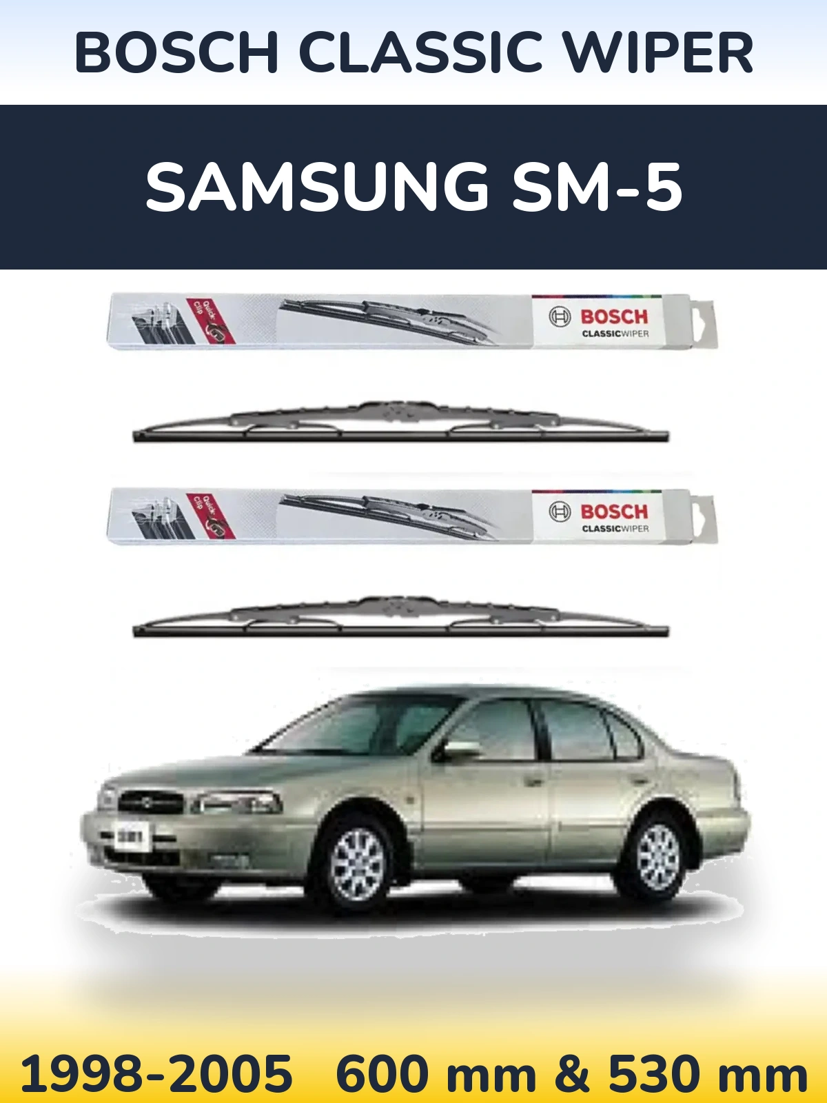Комплект передних дворников BOSCH Classic Wiper 600 & 530 мм для Samsung SM-5 1998-2005