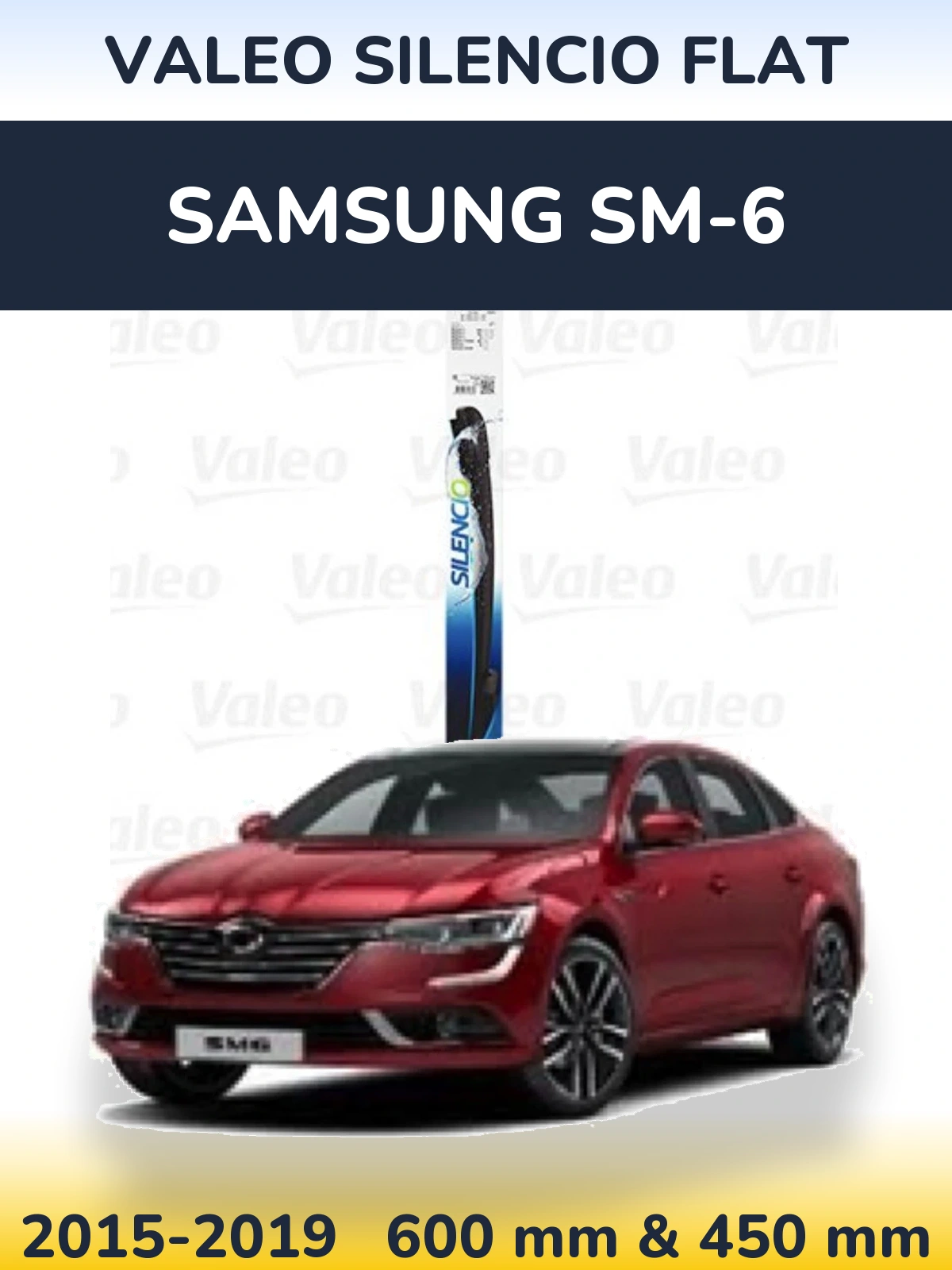 Front wiper blade set Valeo Silencio Flat 600 & 450 mm for Samsung SM-6 2015-2019
