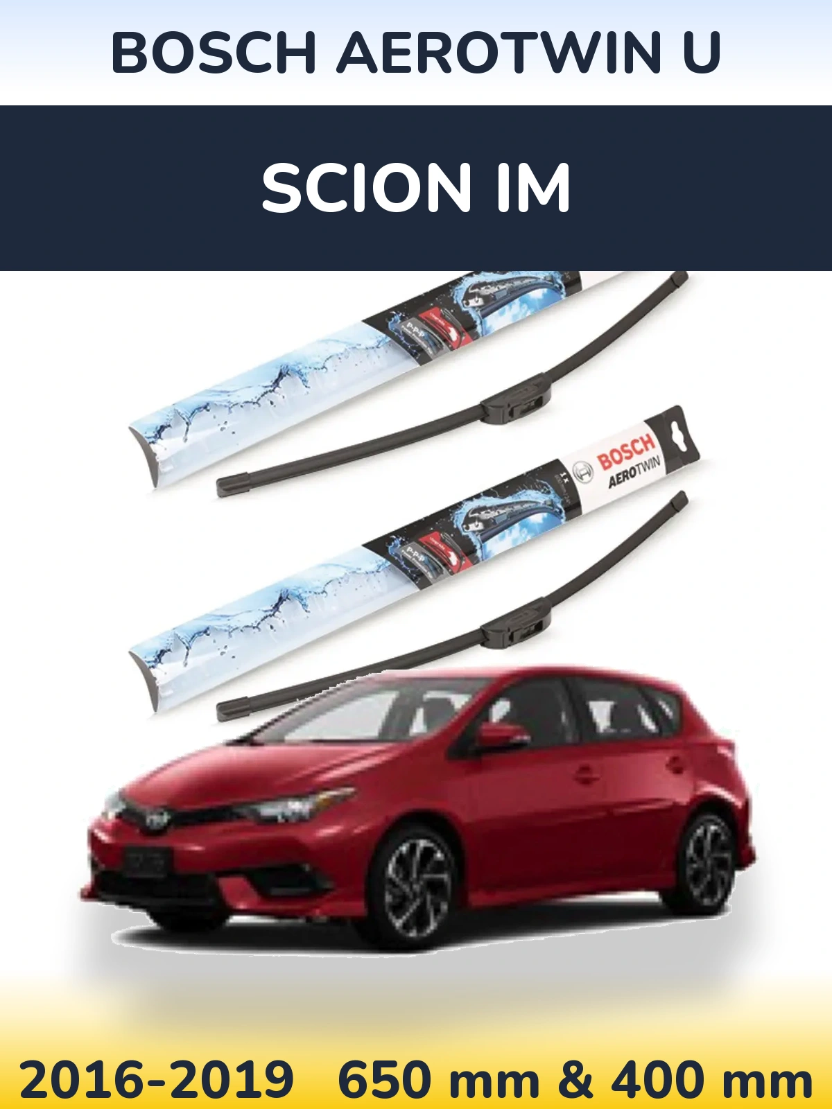 Front wiper blade set BOSCH AeroTwin U 650 & 400 mm for Scion iM 2016-2019