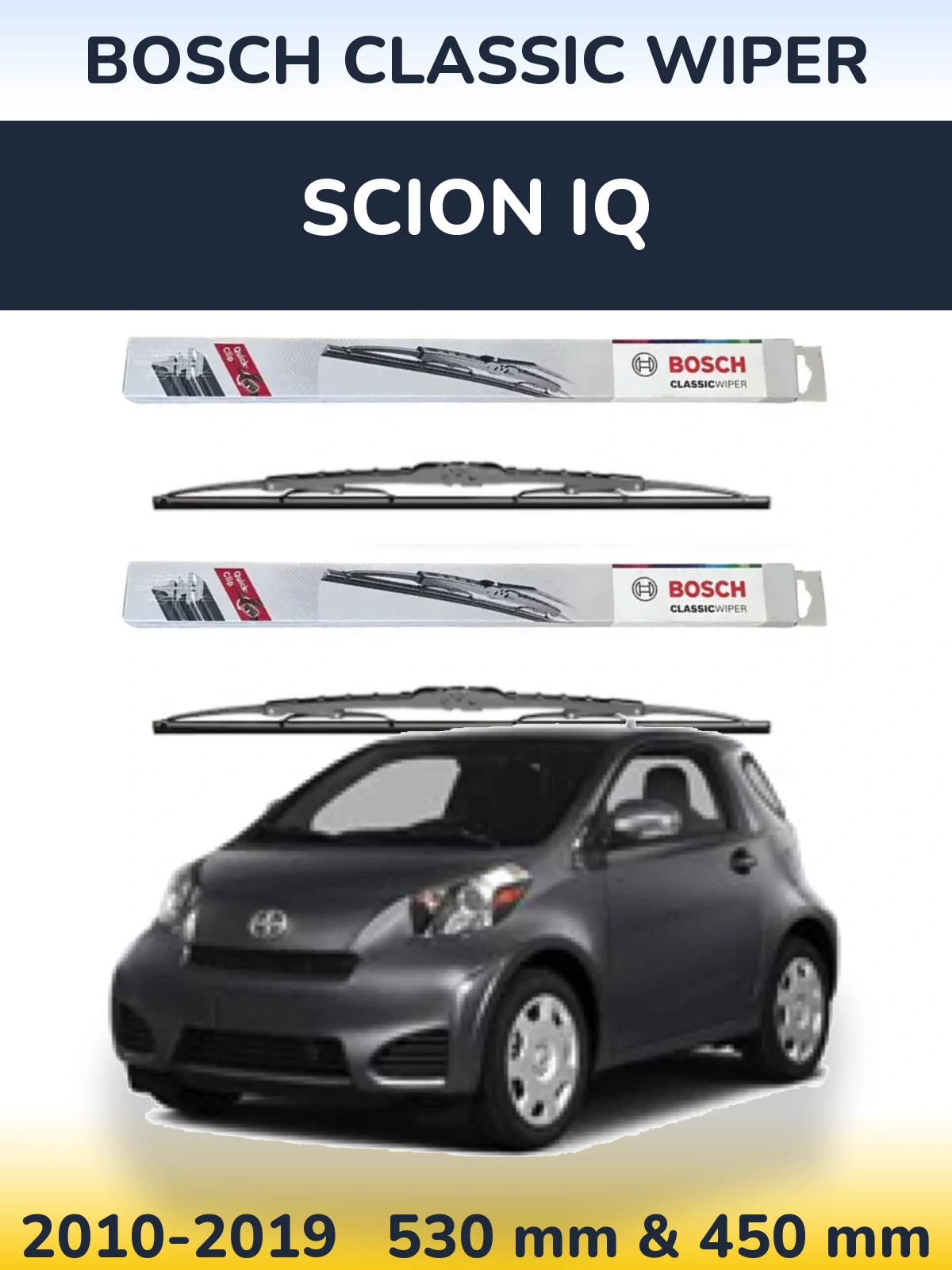 Front wiper blade set BOSCH Classic Wiper 530 & 450 mm for Scion iQ 2010-2019