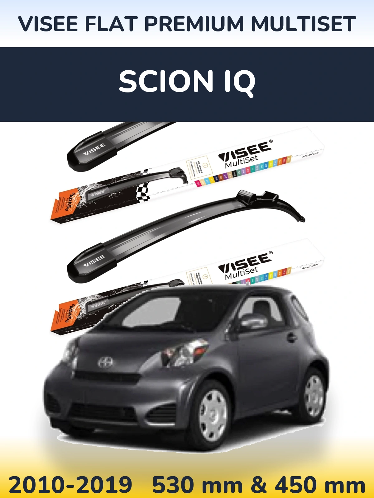 Комплект передних дворников VISEE FLAT PREMIUM MultiSet 530 & 450 мм для Scion iQ 2010-2019