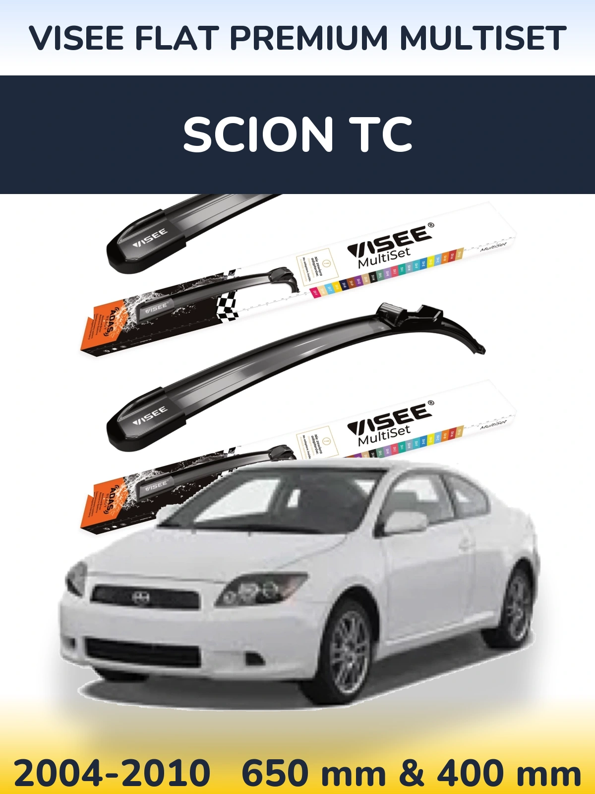 Комплект передних дворников VISEE FLAT PREMIUM MultiSet 650 & 400 мм для Scion tC 2004-2010