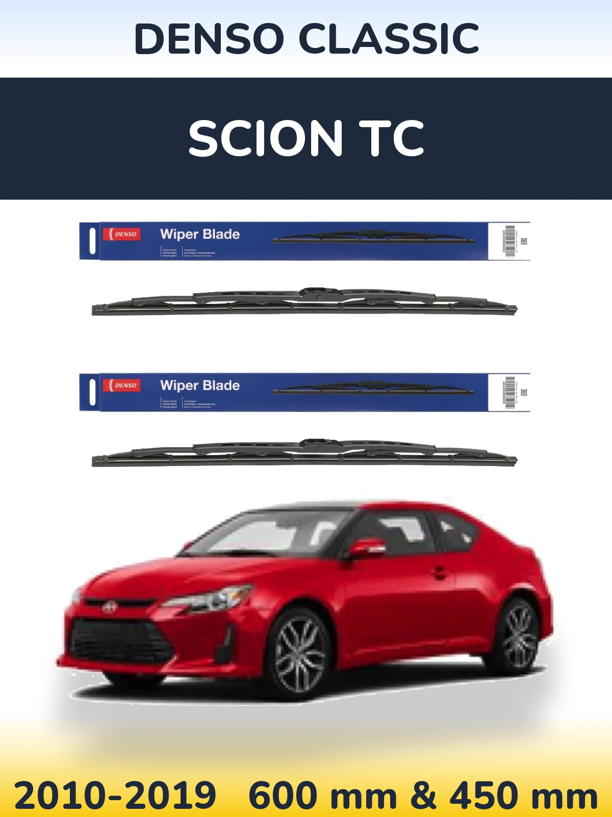Front wiper blade set Denso Classic 600 & 450 mm for Scion tC 2010-2019