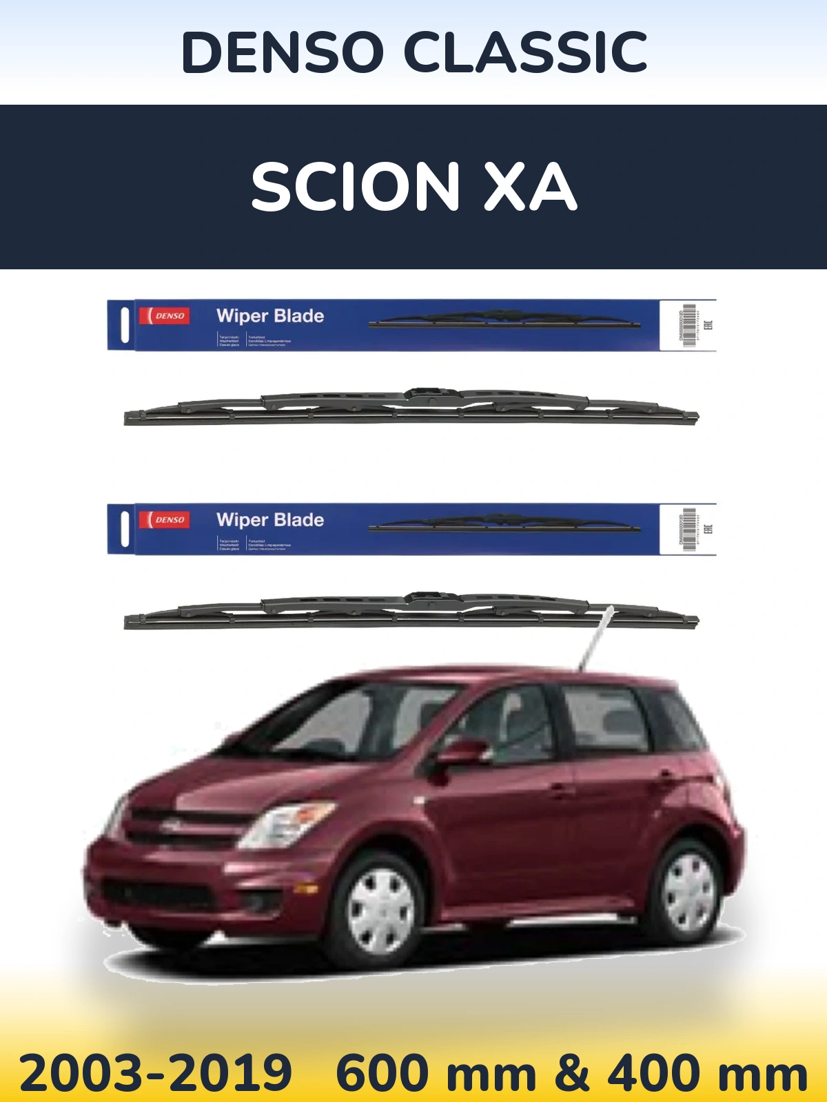 Front wiper blade set Denso Classic 600 & 400 mm for Scion xA 2003-2019