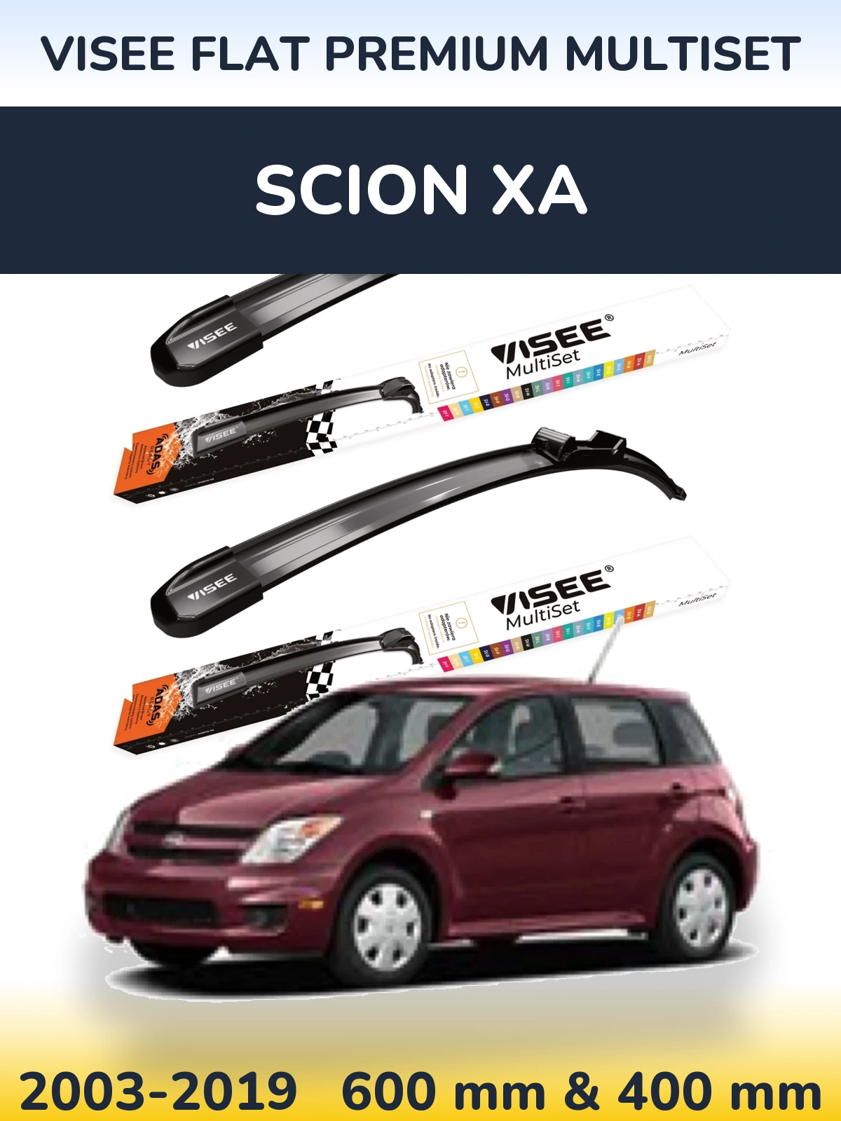 Front wiper blade set VISEE FLAT PREMIUM MultiSet 600 & 400 mm for Scion xA 2003-2019