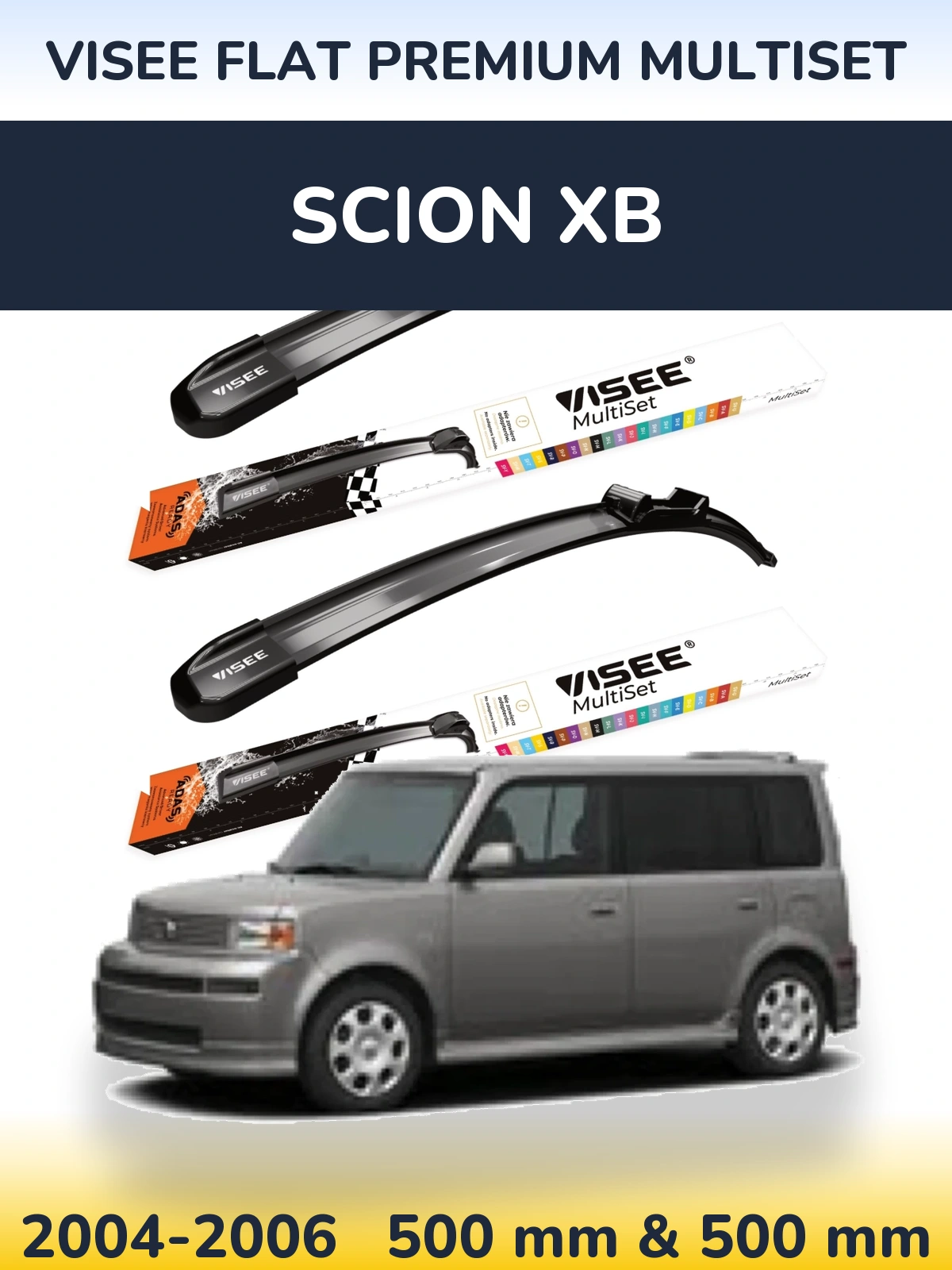 Front wiper blade set VISEE FLAT PREMIUM MultiSet 500 & 500 mm for Scion xB 2004-2006