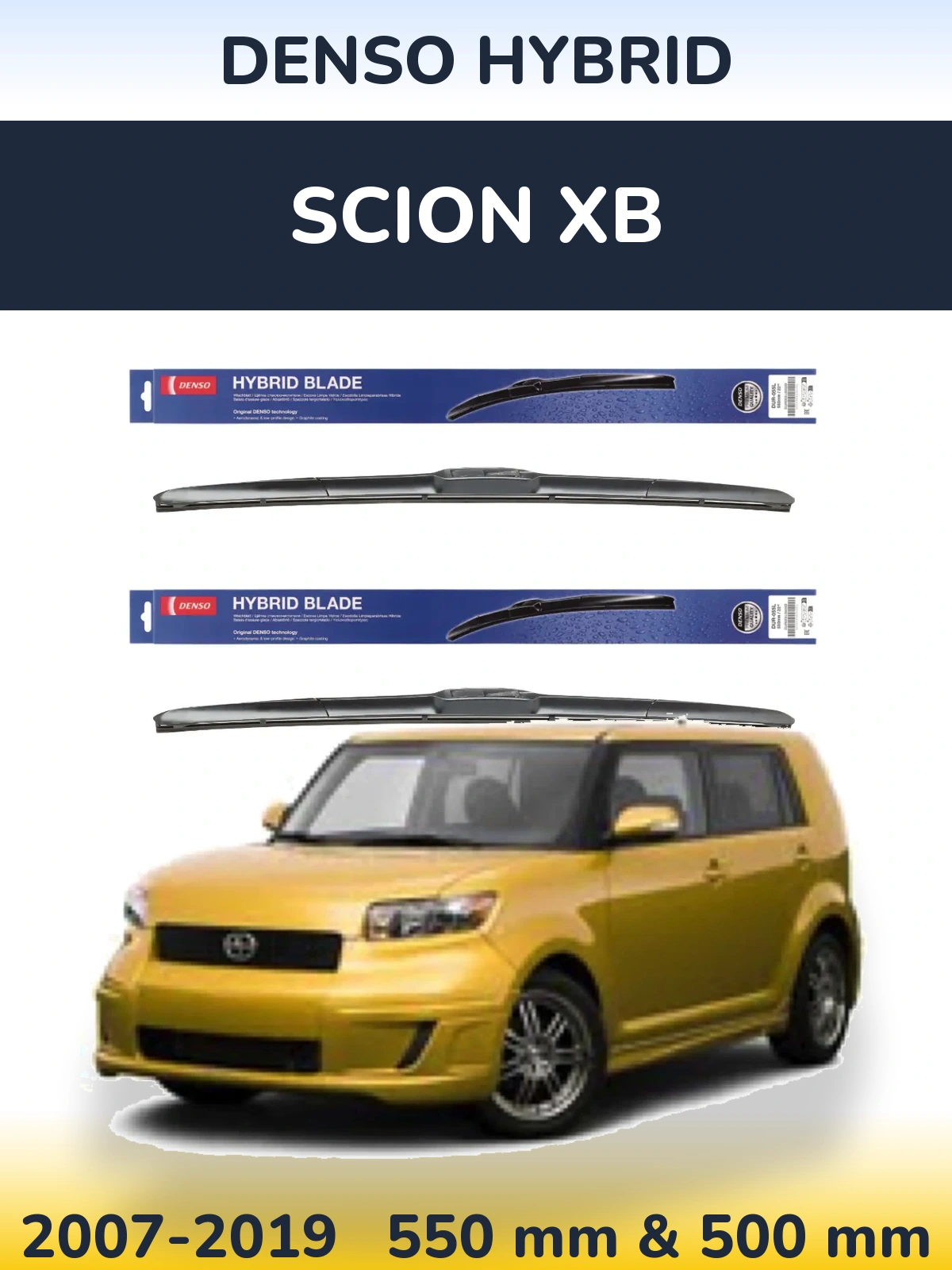 Front wiper blade set Denso Hybrid 550 & 500 mm for Scion xB 2007-2019