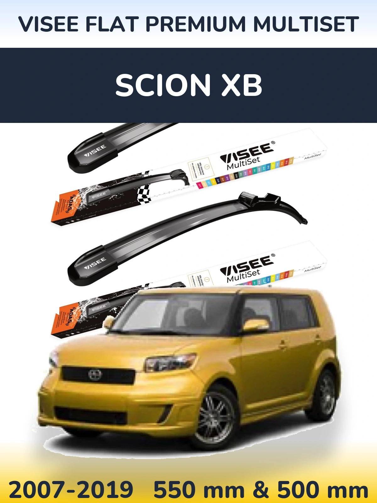 Комплект передних дворников VISEE FLAT PREMIUM MultiSet 550 & 500 мм для Scion xB 2007-2019
