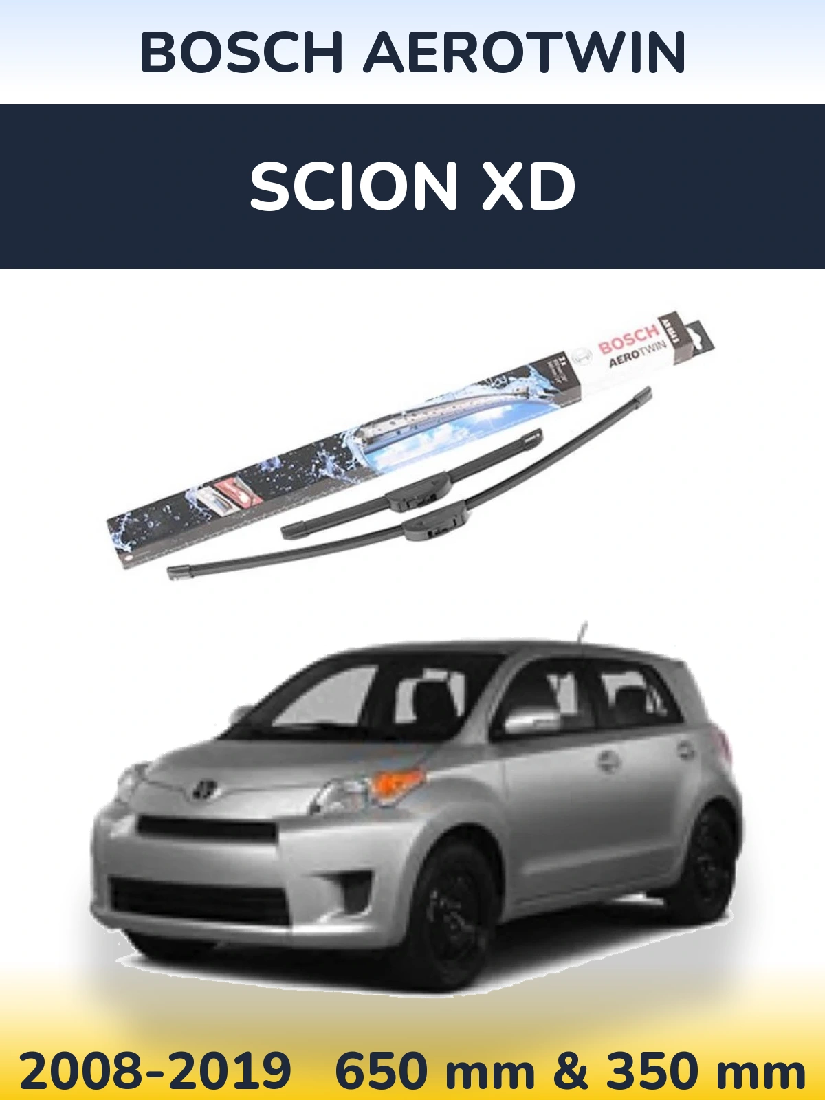 Front wiper blade set BOSCH AeroTwin 650 & 350 mm for Scion xD 2008-2019