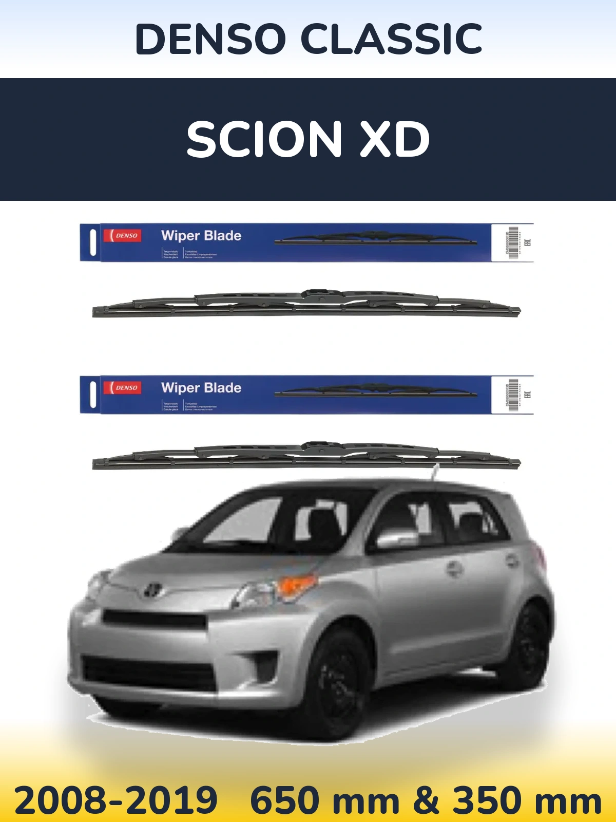 Front wiper blade set Denso Classic 650 & 350 mm for Scion xD 2008-2019