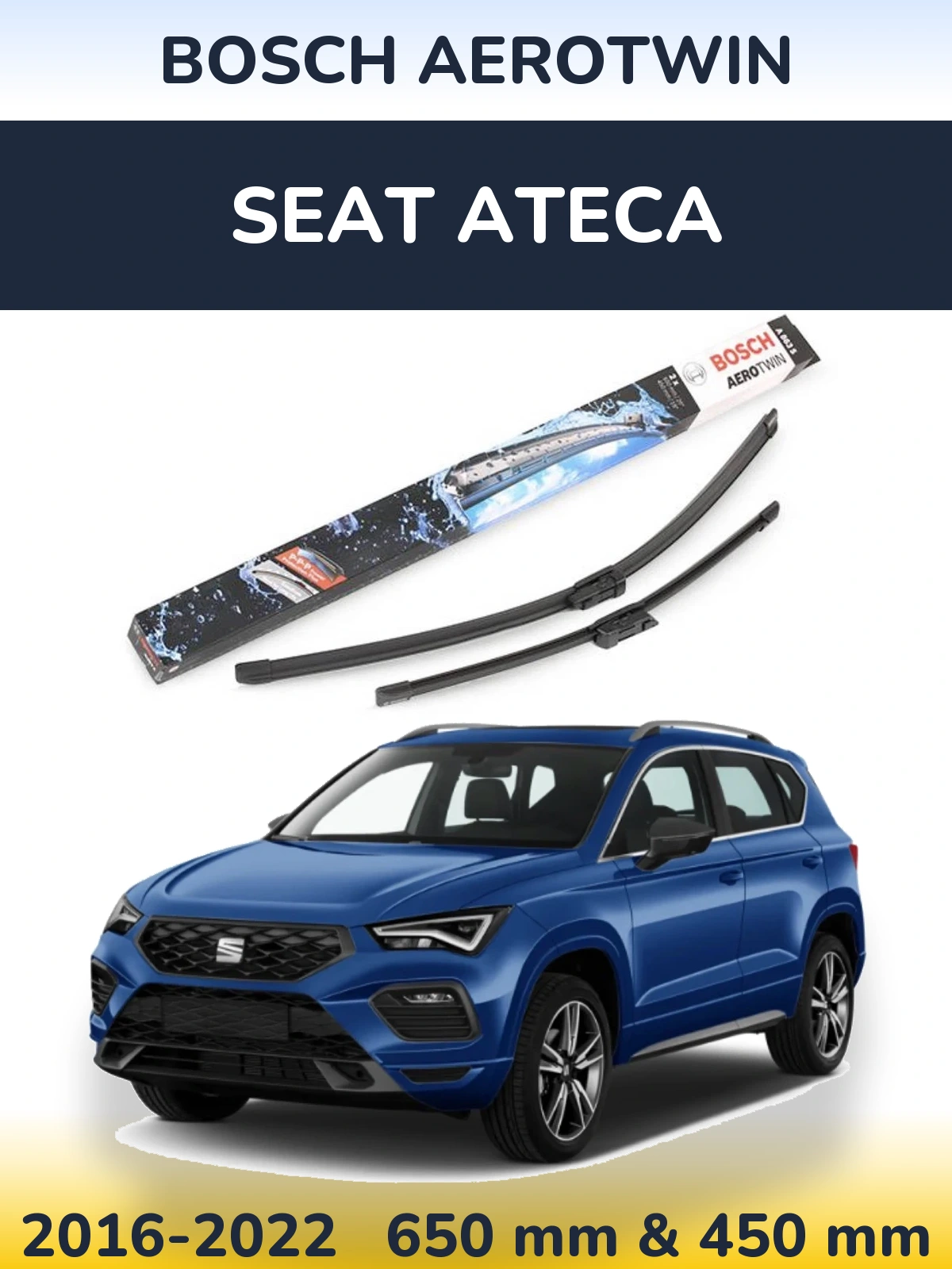 Комплект передніх щіток BOSCH AeroTwin 650 & 450 мм для SEAT Ateca 2016-2022
