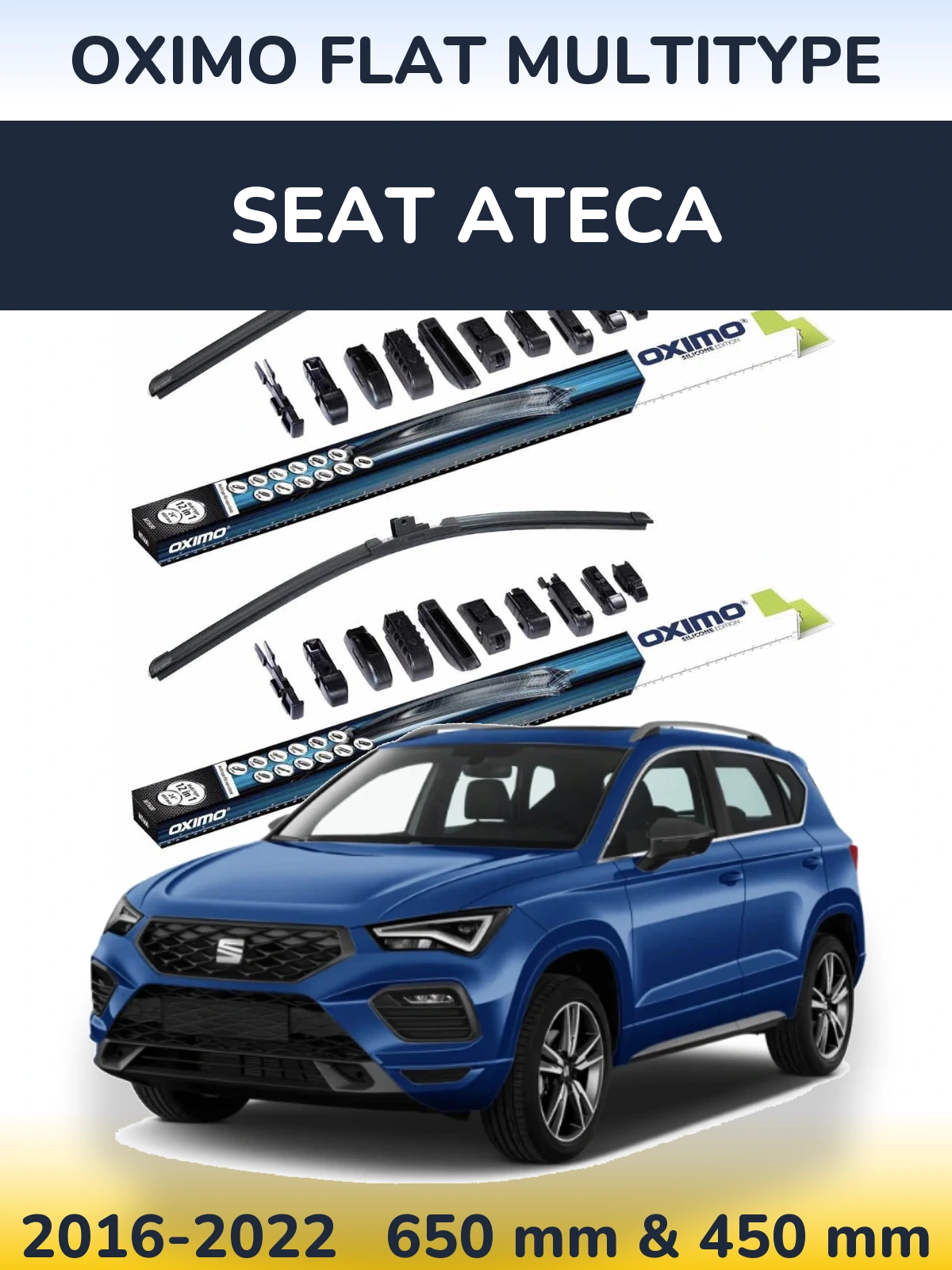 Front wiper blade set Oximo Flat MultiTipoe 650 & 450 mm for SEAT Ateca 2016-2022