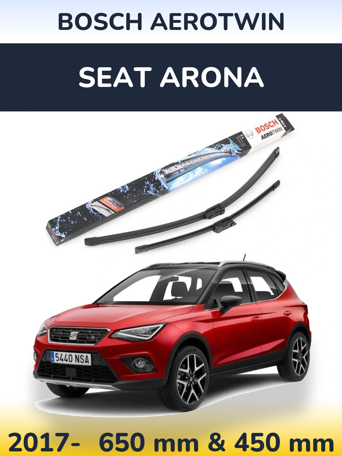 Front wiper blade set BOSCH AeroTwin 650 & 450 mm for SEAT Arona 2017-2026