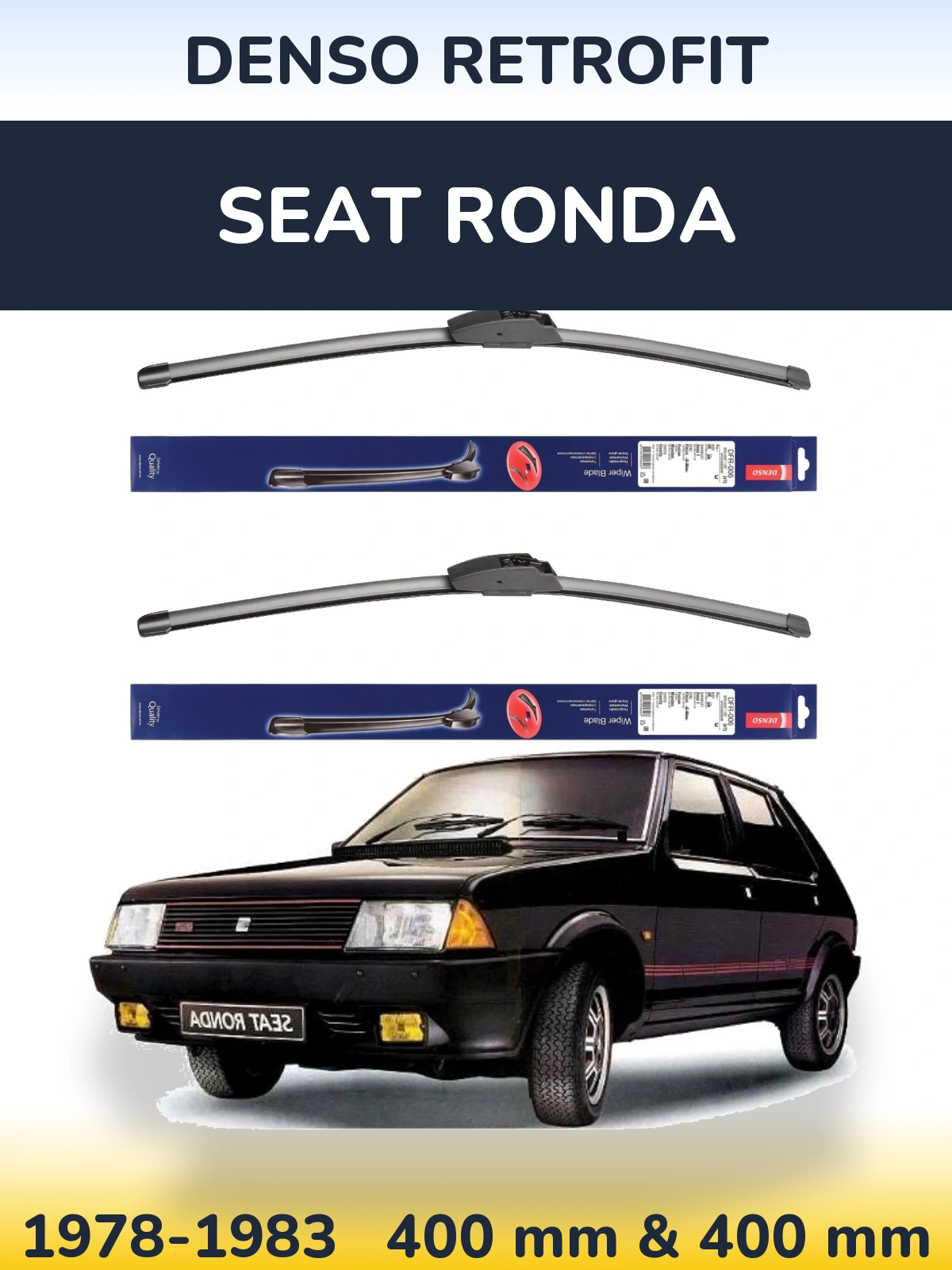 Front wiper blade set Denso Retrofit 400 & 400 mm for SEAT Ronda 1978-1983