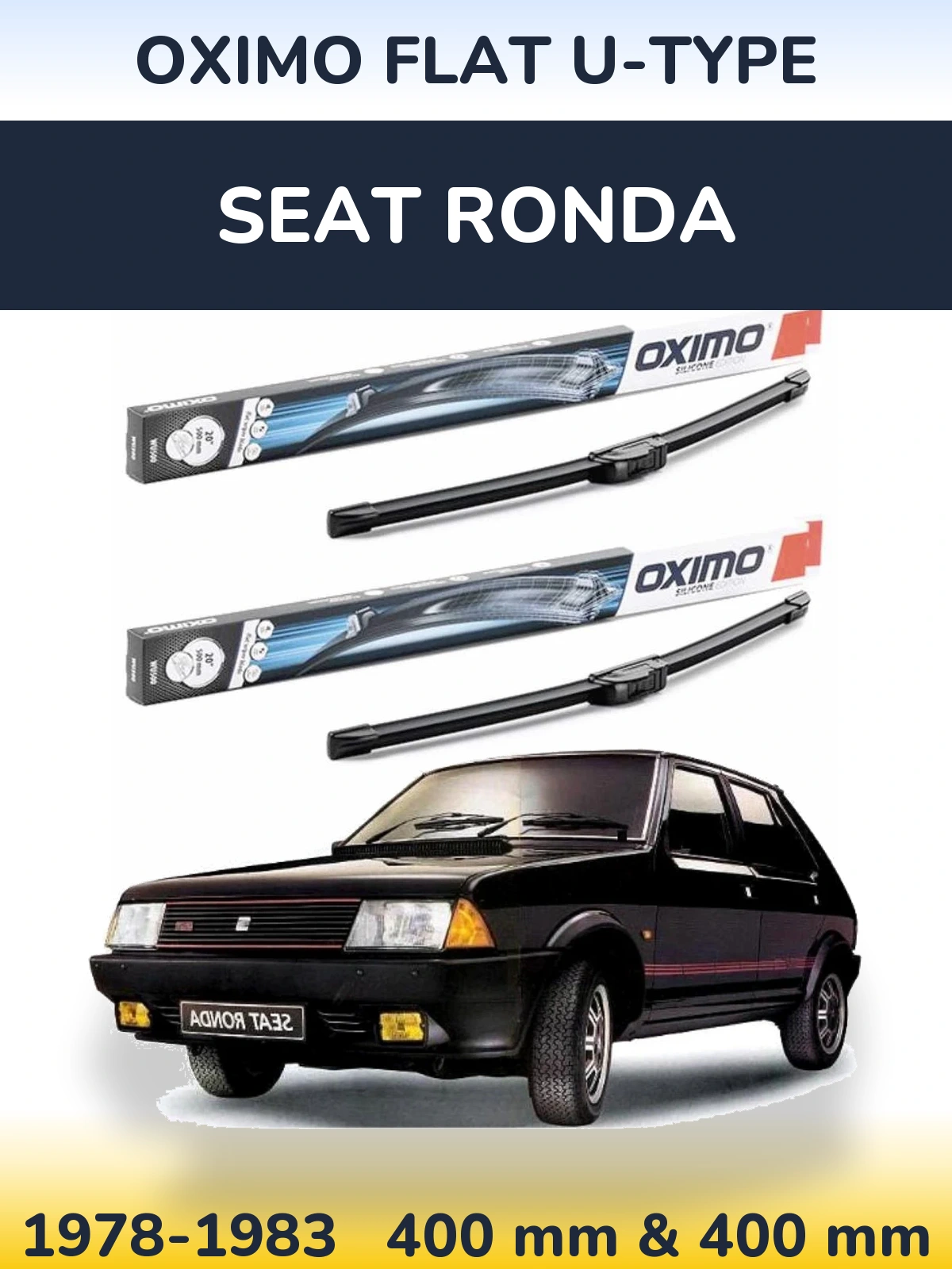 Front wiper blade set Oximo Flat U-type 400 & 400 mm for SEAT Ronda 1978-1983