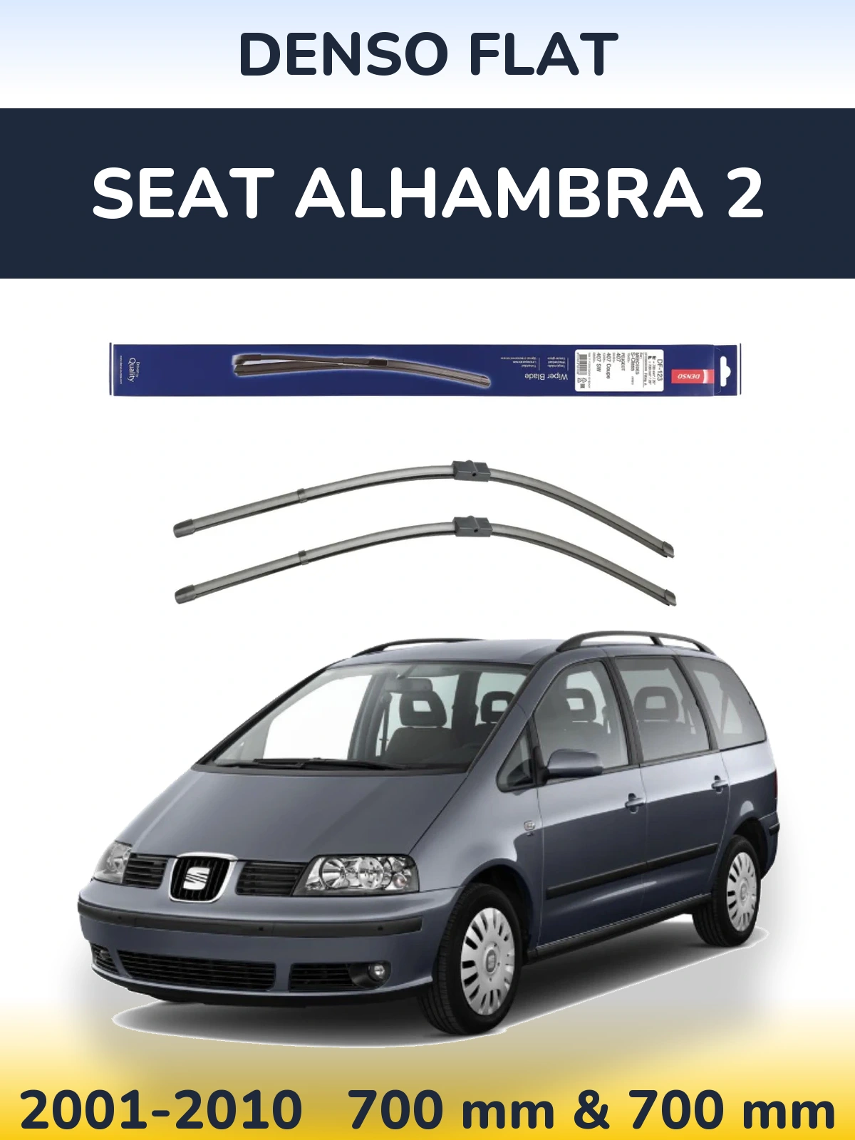 Front wiper blade set Denso Flat 700 & 700 mm for SEAT Alhambra 2 2001-2010