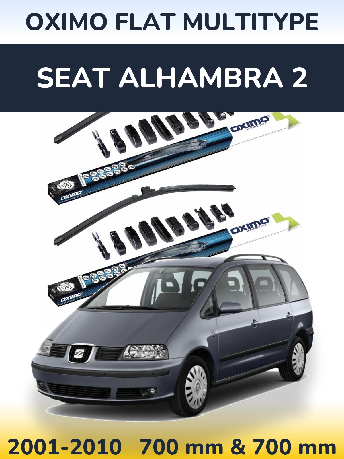 Front wiper blade set Oximo Flat MultiTipoe 700 & 700 mm for SEAT Alhambra 2 2001-2010