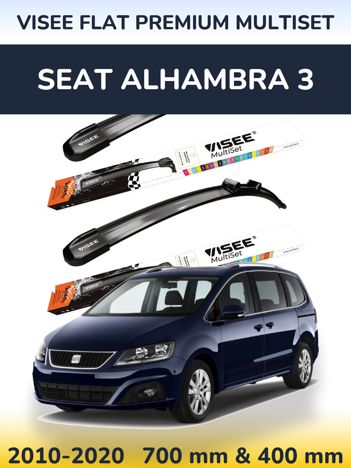 Front wiper blade set VISEE FLAT PREMIUM MultiSet 700 & 400 mm for SEAT Alhambra 3 2010-2020