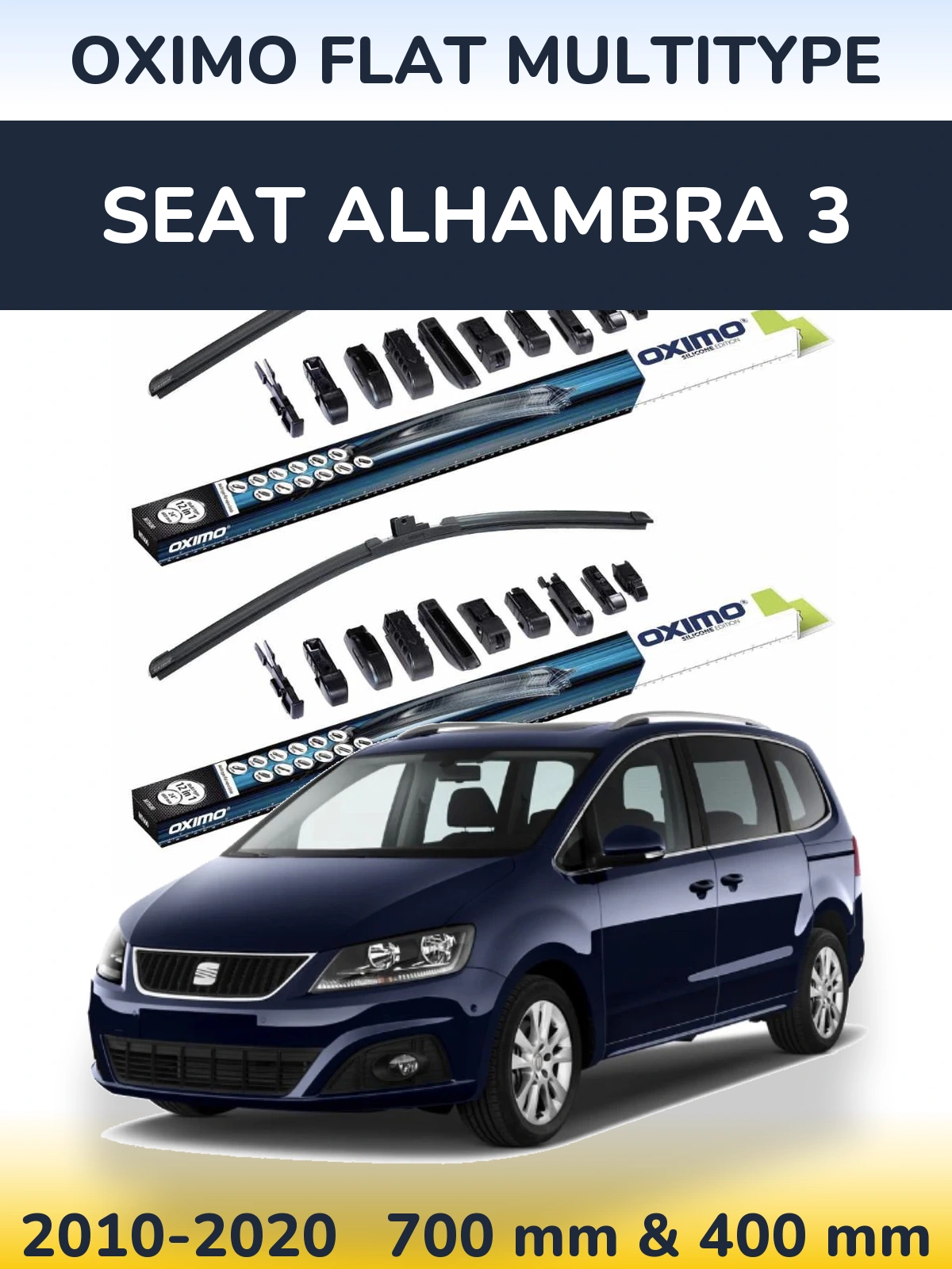 Front wiper blade set Oximo Flat MultiTipoe 700 & 400 mm for SEAT Alhambra 3 2010-2020